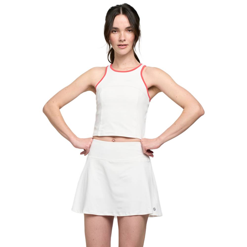 Lija Women's Elite Block Tank Top - Breathable Workout Shirt for Yoga, Running & Gym (White/Cayenne) | Athletic Performance & Casual Wear