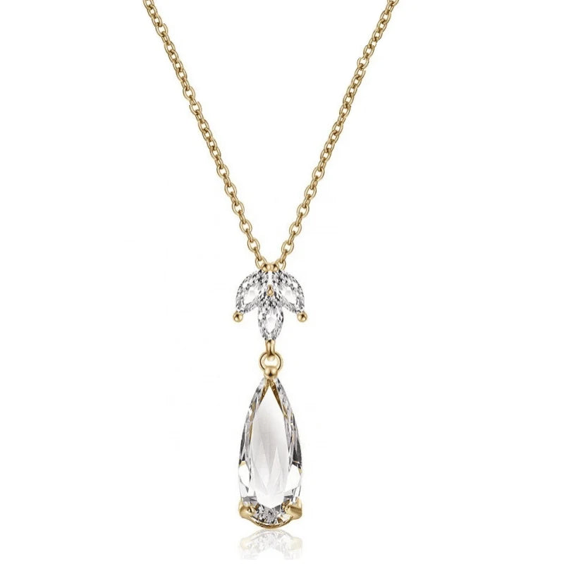 Elegant Gold Crystal Drop Necklace for Women - Perfect Bridal Jewelry & Wedding Gift (7372) | Ideal for Weddings, Anniversaries, and Special Occasions