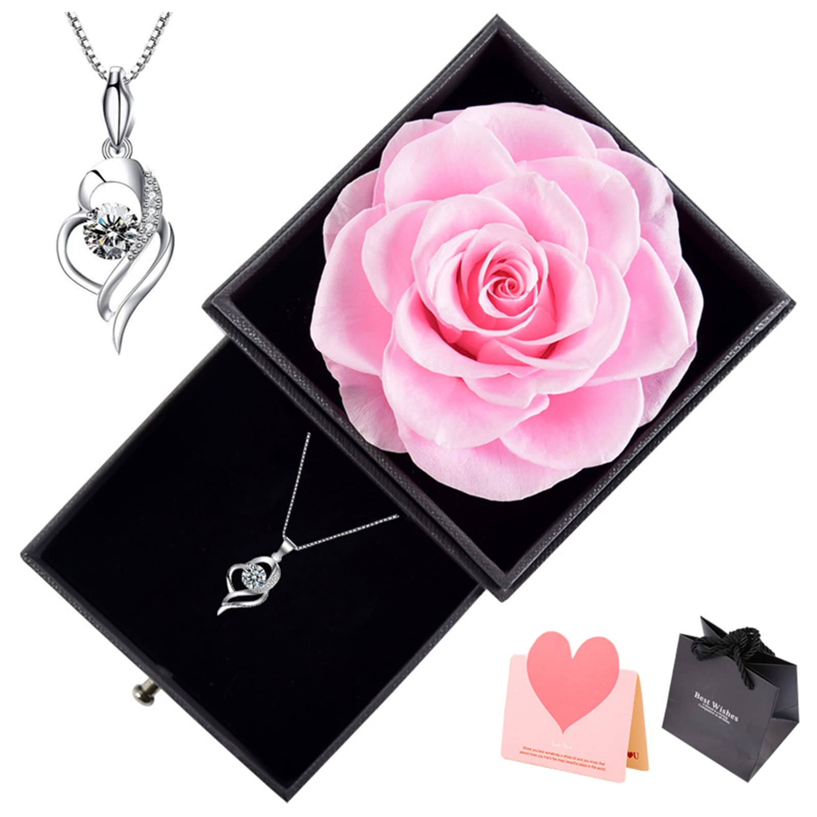 Preserved Real Red Rose with S925 Sterling Silver Necklace - Eternal Rose Gift Box for Mom, Wife, Girlfriend | Perfect for Mother's Day, Valentine's Day, Anniversary & Romantic Occasions