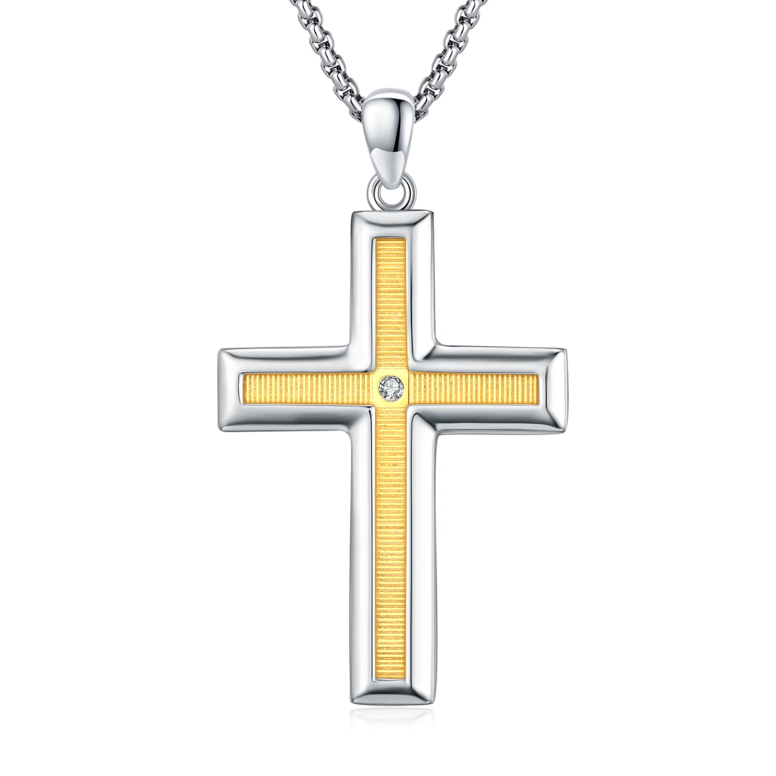 925 Sterling Silver Cross Pendant Necklace for Men - 14K Gold Plated Religious Jewelry, Gothic Punk Style Necklace - Perfect Birthday & Christmas Gift for Him - Ideal for Church, Daily Wear and Special Occasions