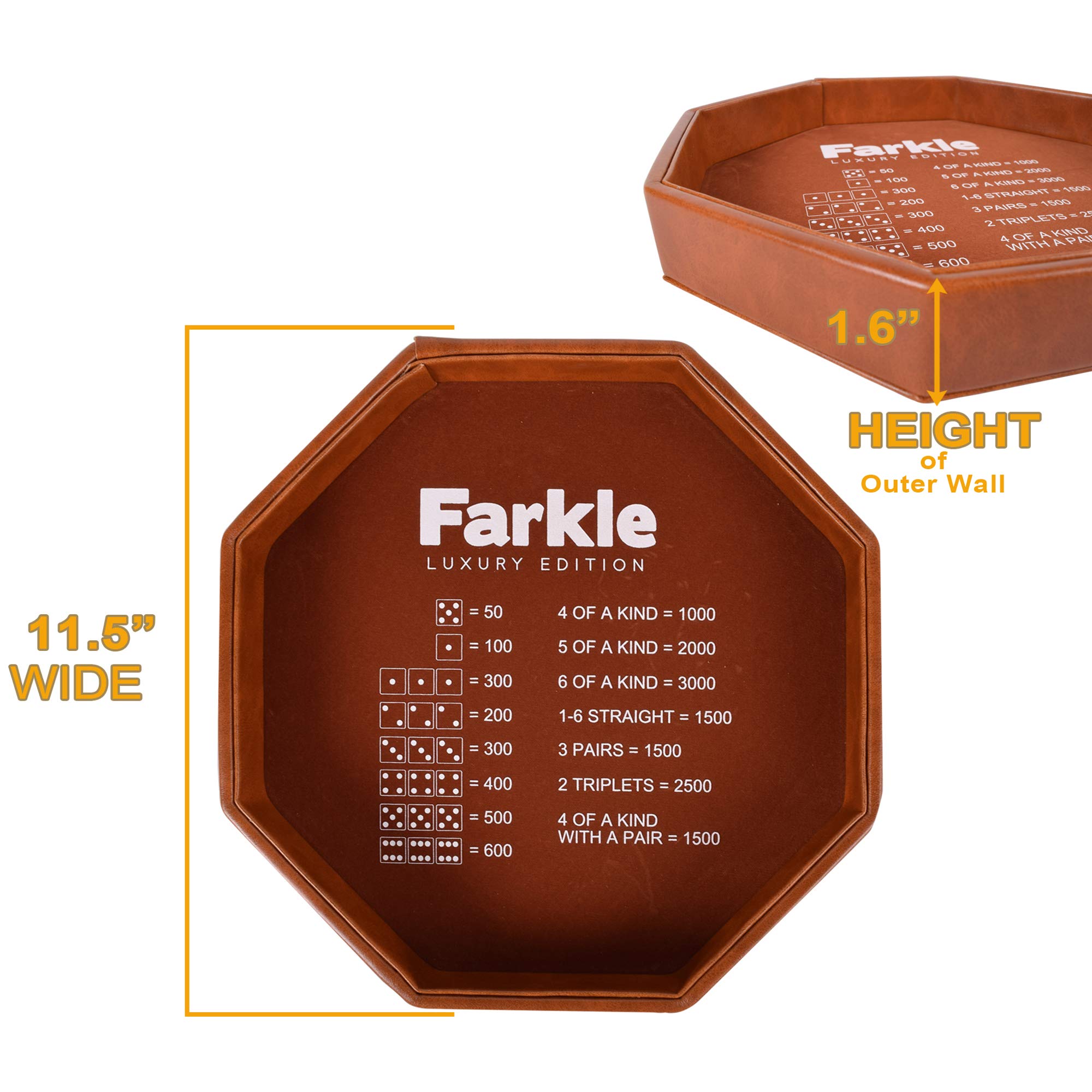 Premium Farkle Luxury Edition Dice Tray - Brown PU Leather Gaming Accessory for Board Games, Casino Night & Family Game Nights