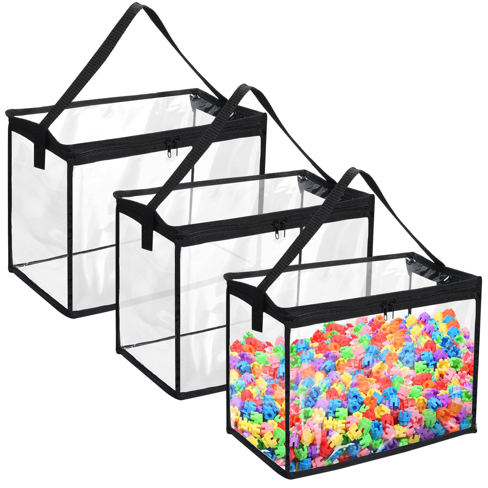 3 Pack Large Clear PVC Toy Storage Bags with Zipper - Organizer for Building Blocks, Board Games & Beach Toys - Perfect for Kids Room, Playroom & Travel Organization