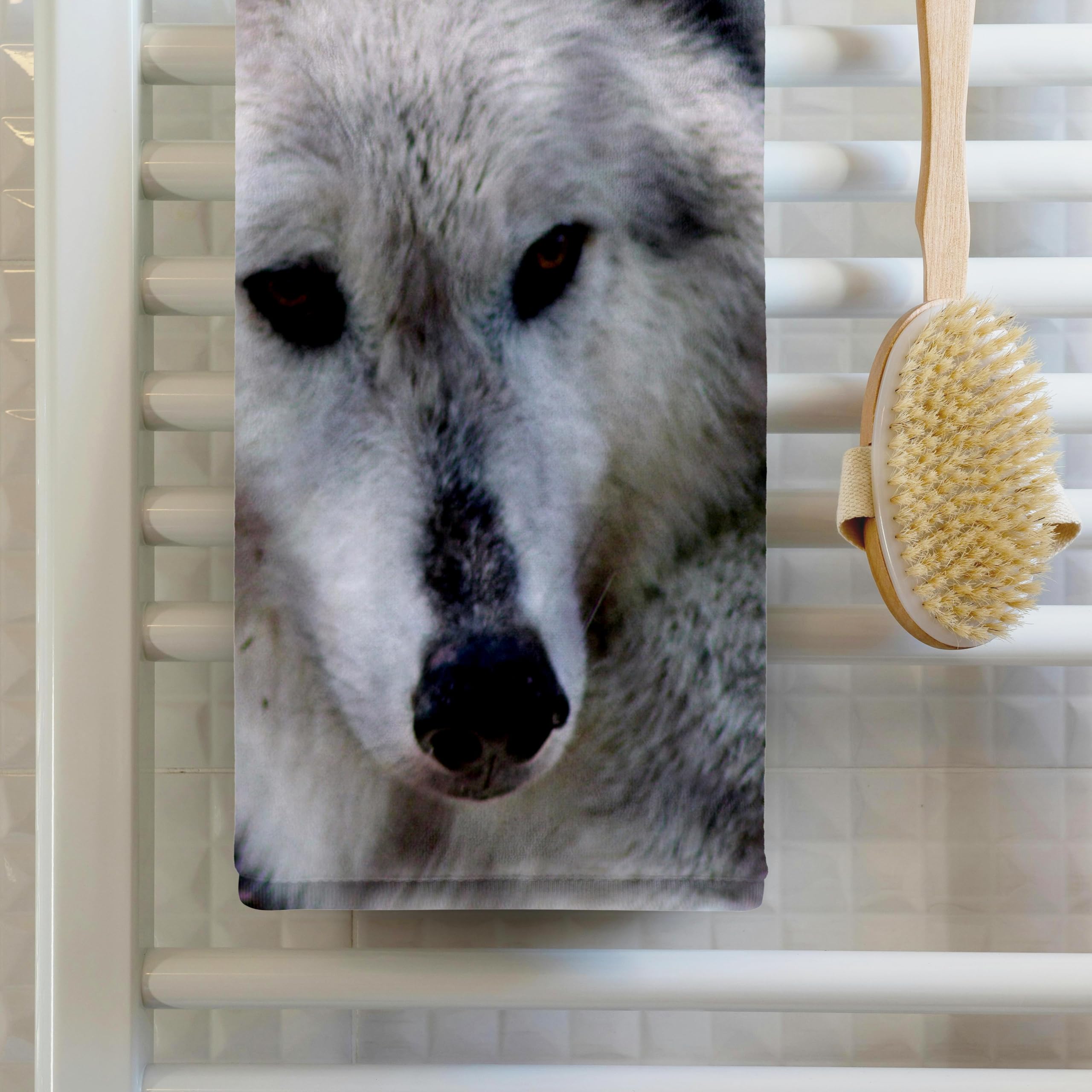 3D Rose Totem Gray Wolf Head Spiritual Design Hand Towel - 15