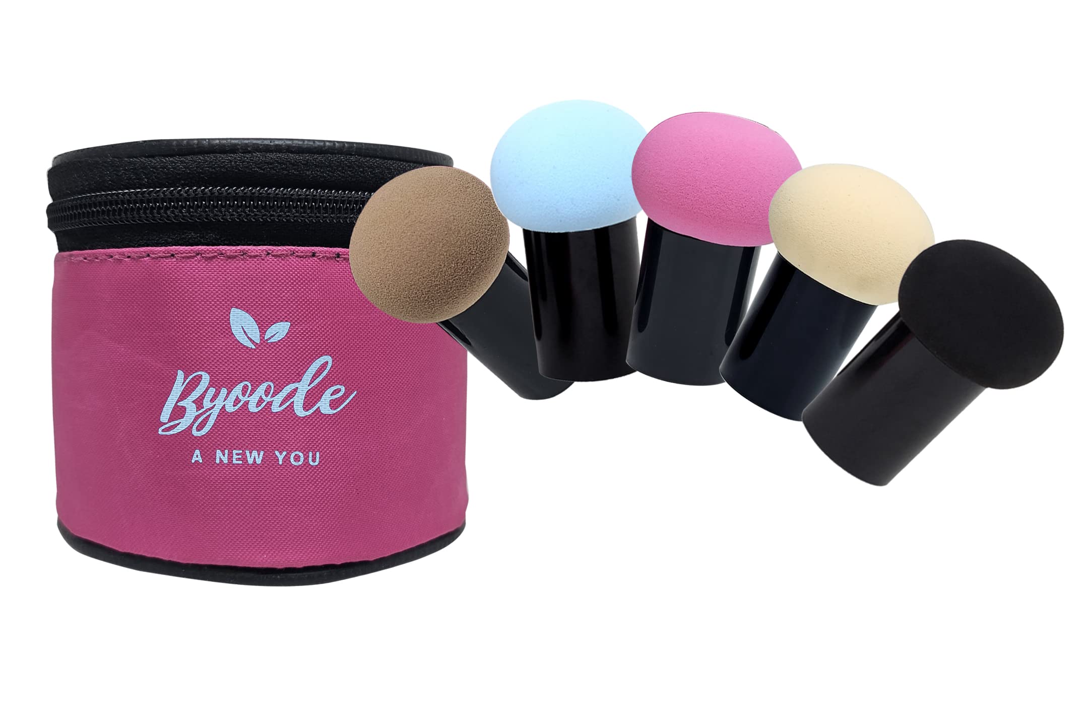 Byoode 5-Piece Mushroom Head Beauty Blender Set - Soft Makeup Sponge Puff for Foundation & Concealer - Includes Travel Pouch (Multicolor) - Perfect for Flawless Blending & On-the-Go Touchups