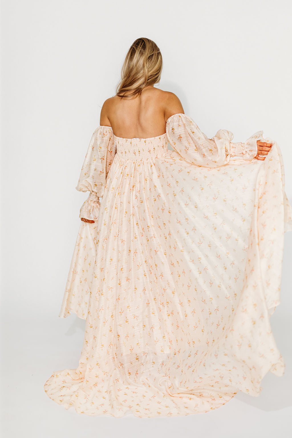 Delilah Maxi Dress with Train in Peach - Bump Friendly Maternity Dress (XS-3XL) for Weddings, Parties & Special Occasions