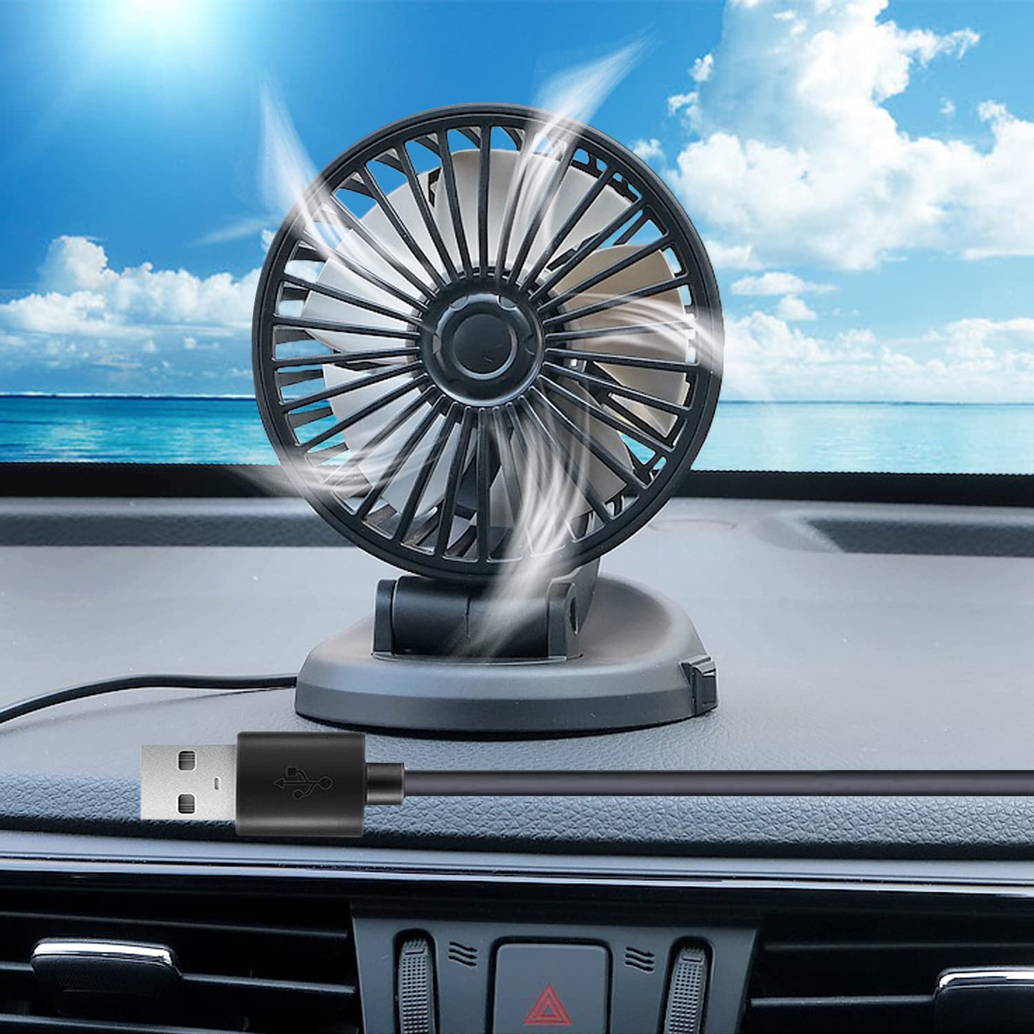 360° Rotatable USB Car Fan - Powerful Cooling Fan for Cars, SUVs, Trucks, Boats & Golf Carts | Portable Air Circulator for Home & Office Use | USB-Powered (5V) F409-5V