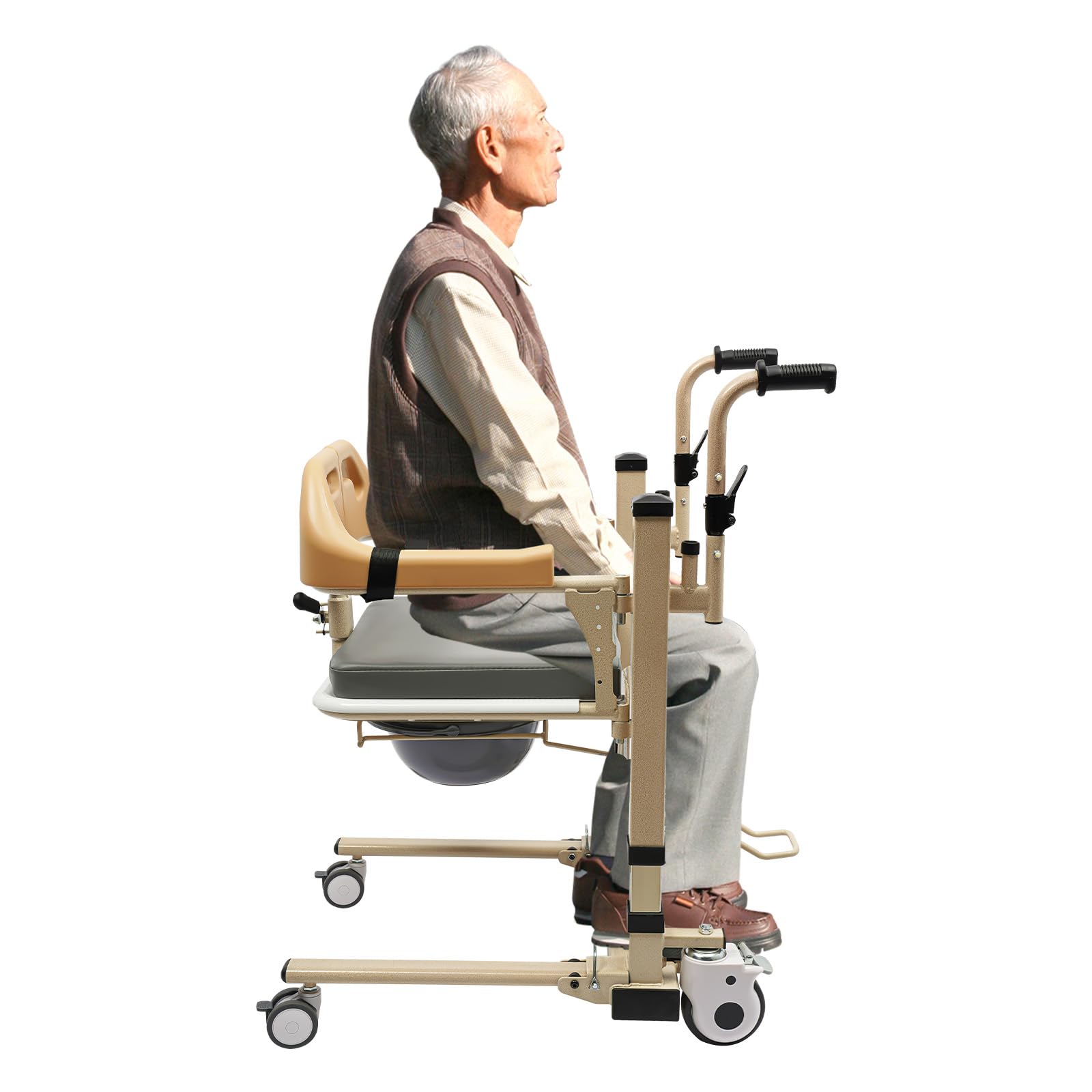 **Portable Patient Lift Transfer Chair with Adjustable Height & 180° Split Wheels - Elderly Transport Lift with Table Plate for Caregivers & Home Use - Ideal for Safe Mobility & Daily Living Assistance (Yellow)**