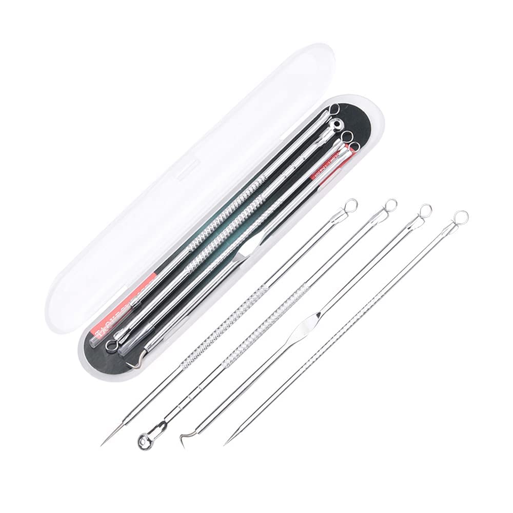 4-Piece Stainless Steel Blackhead Remover Kit - Pimple Popper, Comedone Extractor & Whitehead Removal Tools for Nose & Face | Acne Treatment & Skincare Routine