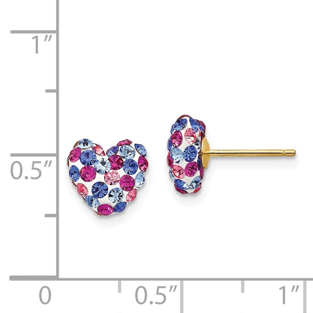 14K Yellow Gold Heart Post Earrings with Blue, Pink & White Crystals - 8mm Elegant Studs for Women, Perfect for Valentine's Day, Anniversary & Everyday Wear