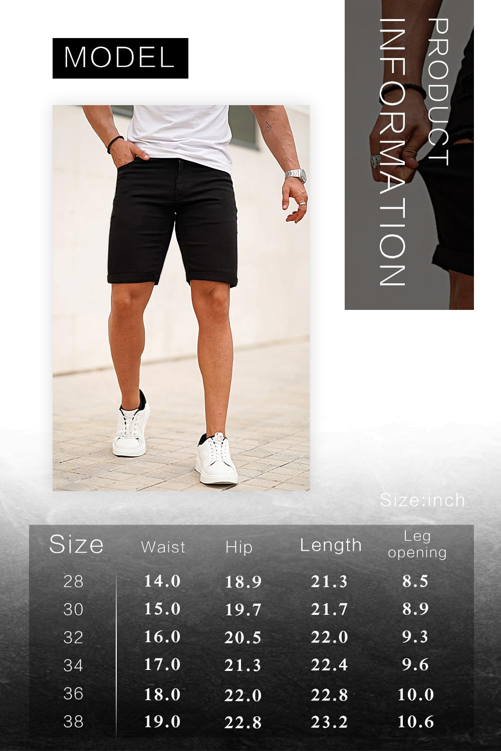 GINGTTO Men's Skinny Stretch Denim Shorts - Slim Fit Stretchable Jean Shorts for Men | Perfect for Summer, Casual Wear & Outdoor Activities