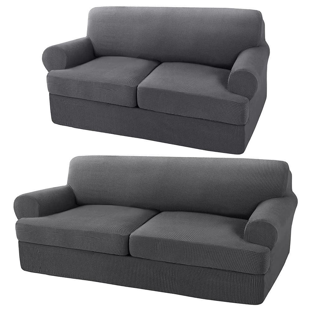 3-Piece Turquoise Sofa Cover Set for 2-Seater Couch with T-Cushions - Soft Stretchable Loveseat Slipcovers in Gray - Perfect for Living Room, Apartment & Home Decor Protection