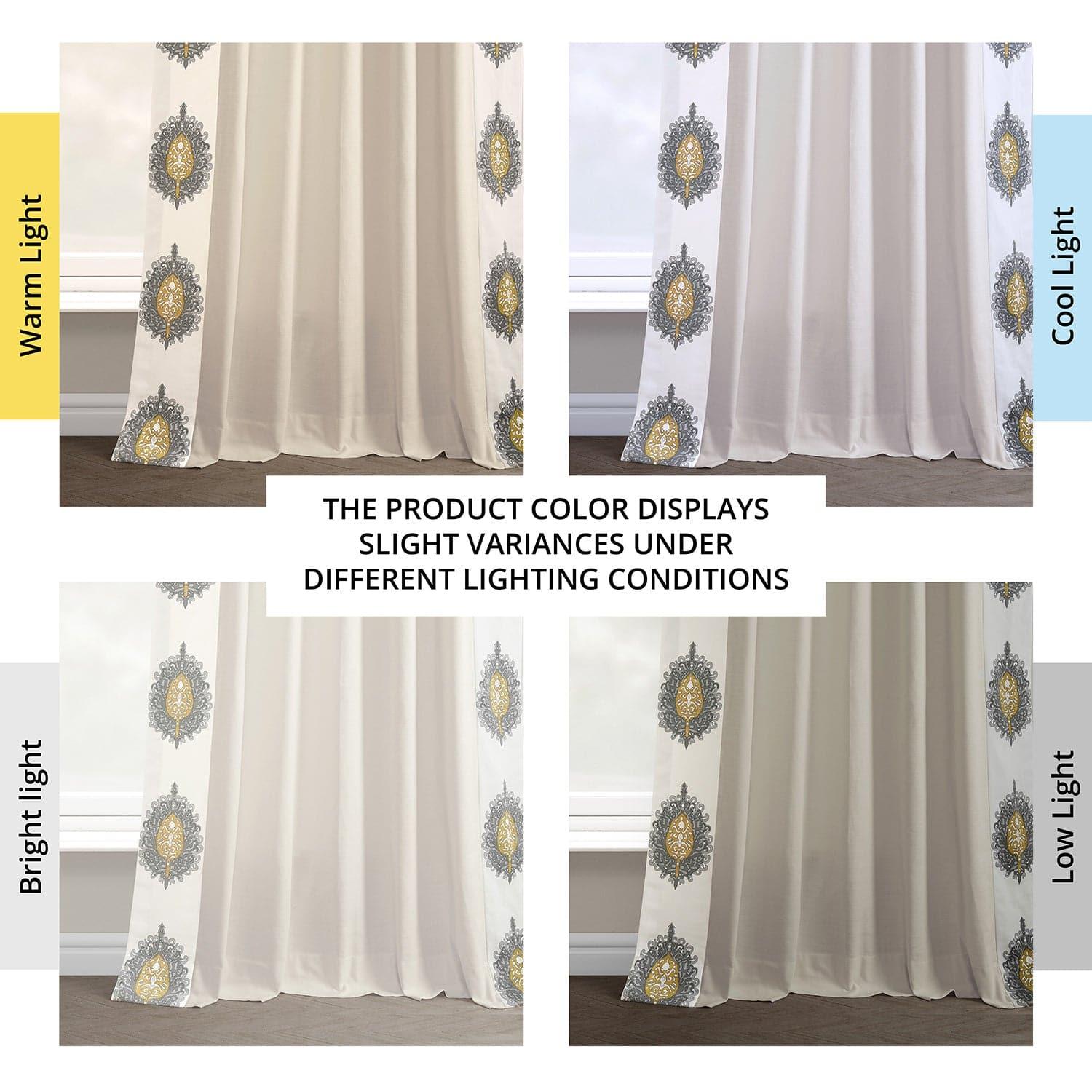 Mayan Gold Bordered Cotton Curtains - Handwoven Ethnic Window Drapes for Living Room, Bedroom & Boho Home Decor