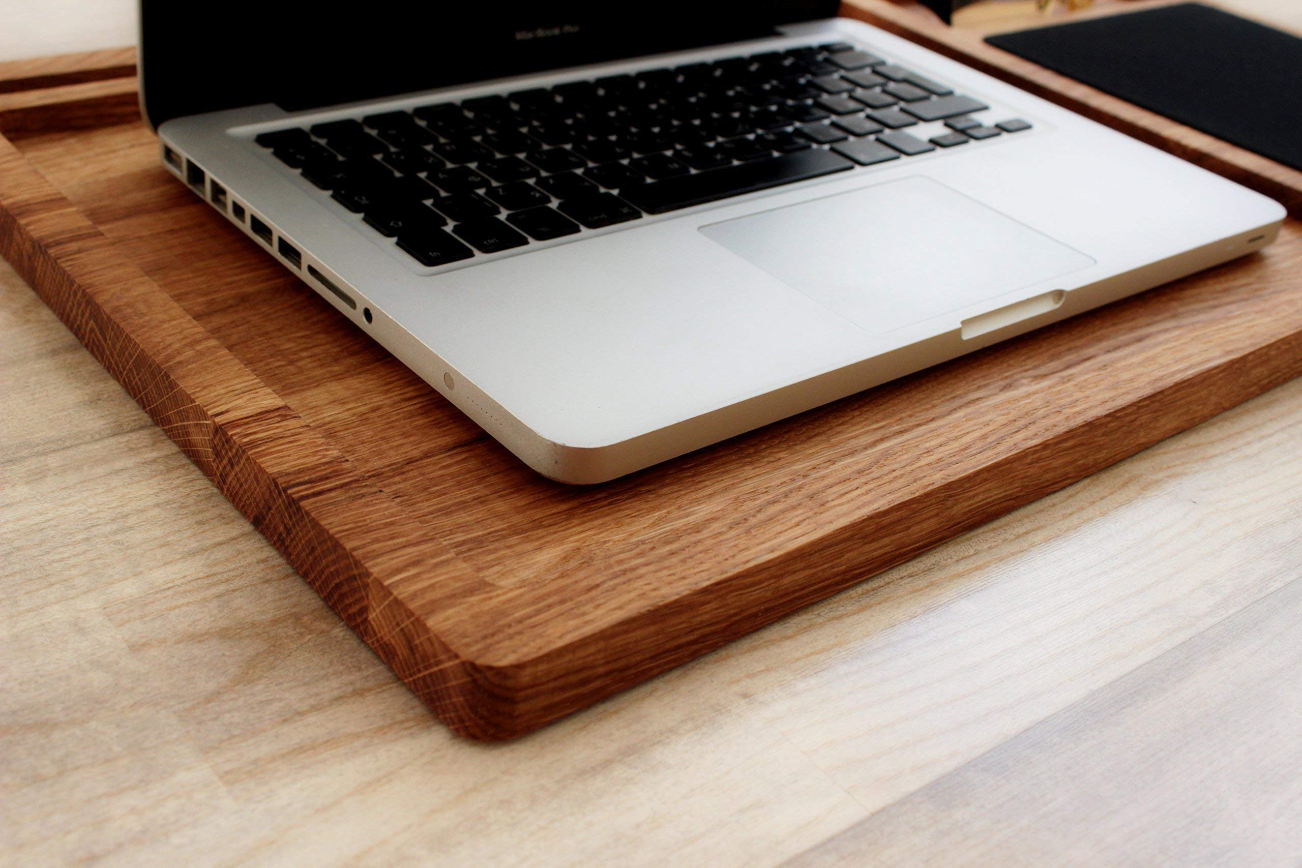 Personalized Solid Oak Wood Lap Desk with Mouse Pad & Slots for iMac, iPhone, Laptop Stand | Portable Workstation for Office, Home, Bed, Couch | Perfect Gift for Men, Women, Professionals & Students