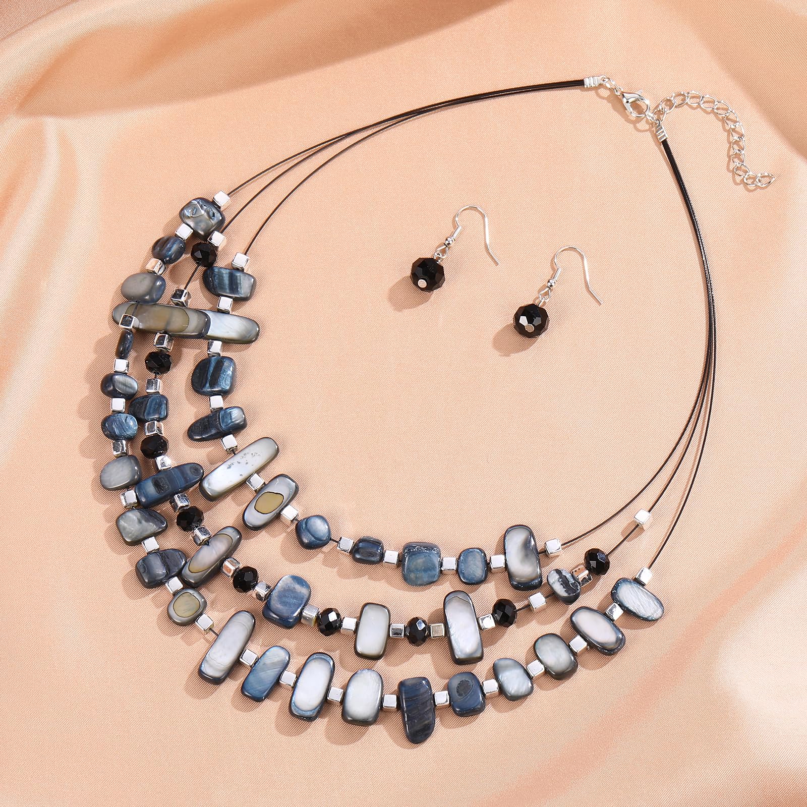 3-Layer Chunky Statement Beaded Necklace for Women - Boho Fashion Jewelry Set with Matching Earrings - Perfect for Parties, Weddings & Gifts