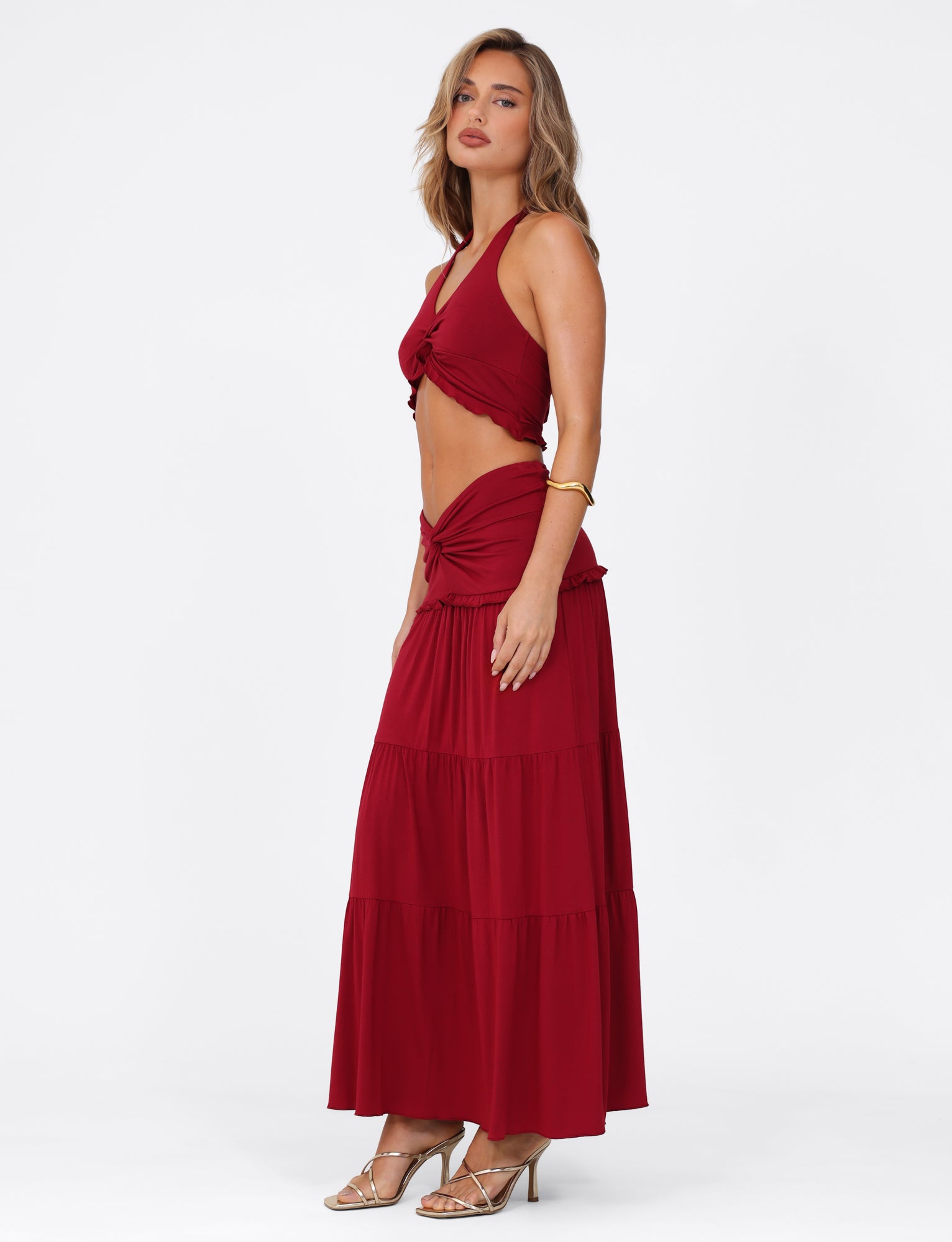 KATYA Women's Maxi Skirt in Red - Flowy Long Skirt for Casual Wear, Beach, and Summer Outfits