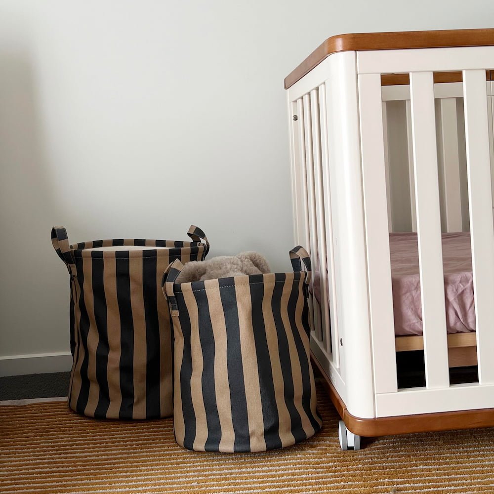 Premium Handy Hampers Set - Tan & Black Striped Laundry Baskets for Bedroom, Bathroom & Dorm Organization