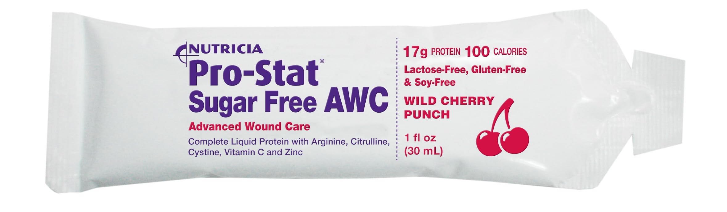 Pro-Stat AWC Sugar-Free Protein Packets, Wild Cherry Punch, 1 oz (96 Count) - Lactose & Gluten-Free Medical Food for Wound Healing & Muscle Recovery - Ideal for Post-Surgery Nutrition, Athletic Performance & Weight Management