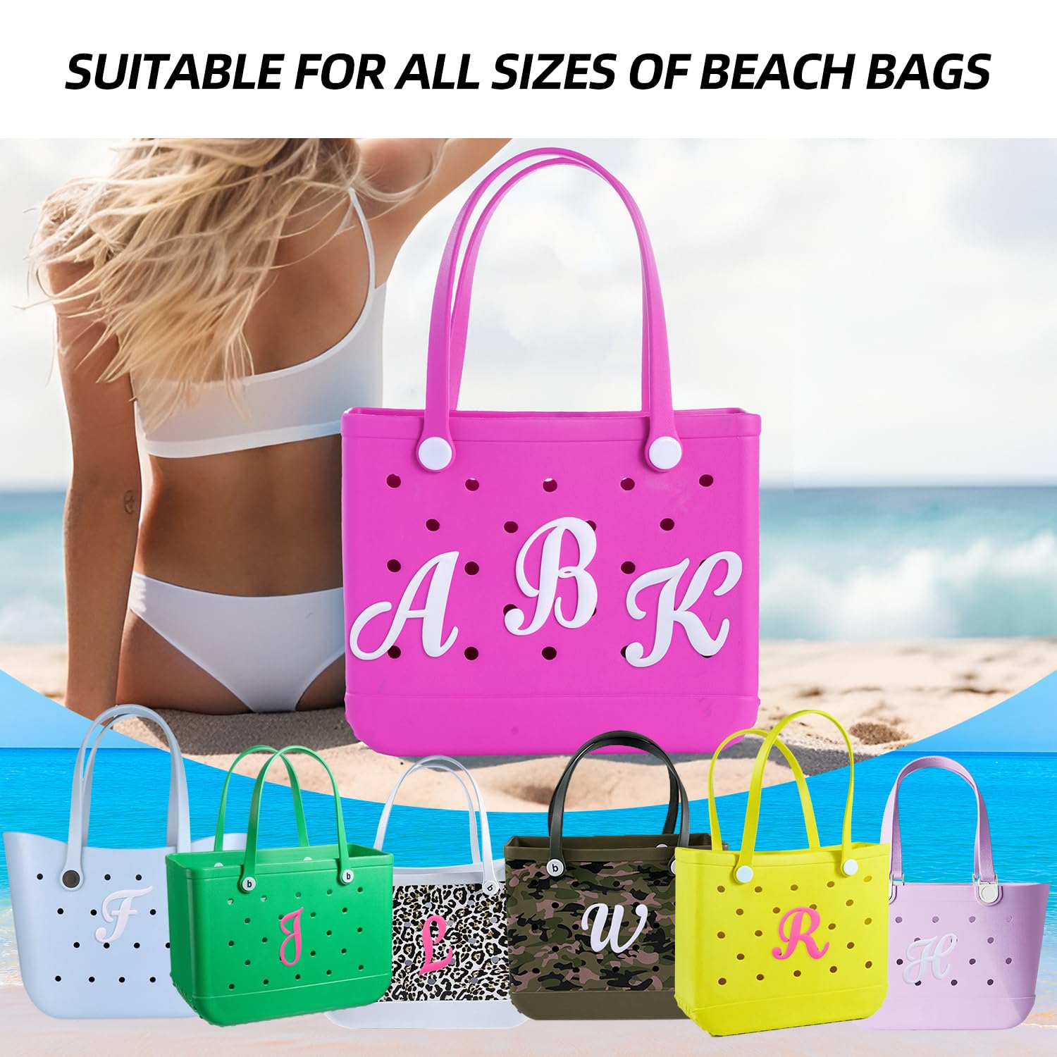 Bogg Bag Alphabet Letter Charms - Rubber Beach Bag Accessories for Customizable Tote Bags | Perfect for Beach Trips, Pool Parties & Summer Vacations