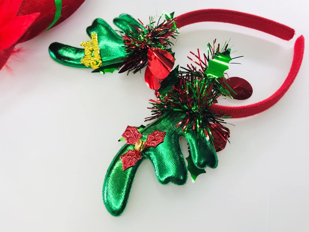 Festive Christmas Red & Green Sequin Headbands with Big Bows – Perfect for Holiday Parties, Christmas Photos & Festive Celebrations (BGR)