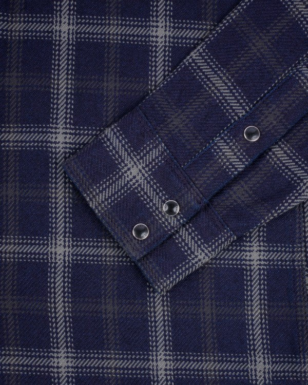 Iron Heart IHSH 411 9oz Selvedge Indigo Check Flannel Western Shirt for Men - Black Plaid Workwear Shirt for Casual & Outdoor Wear