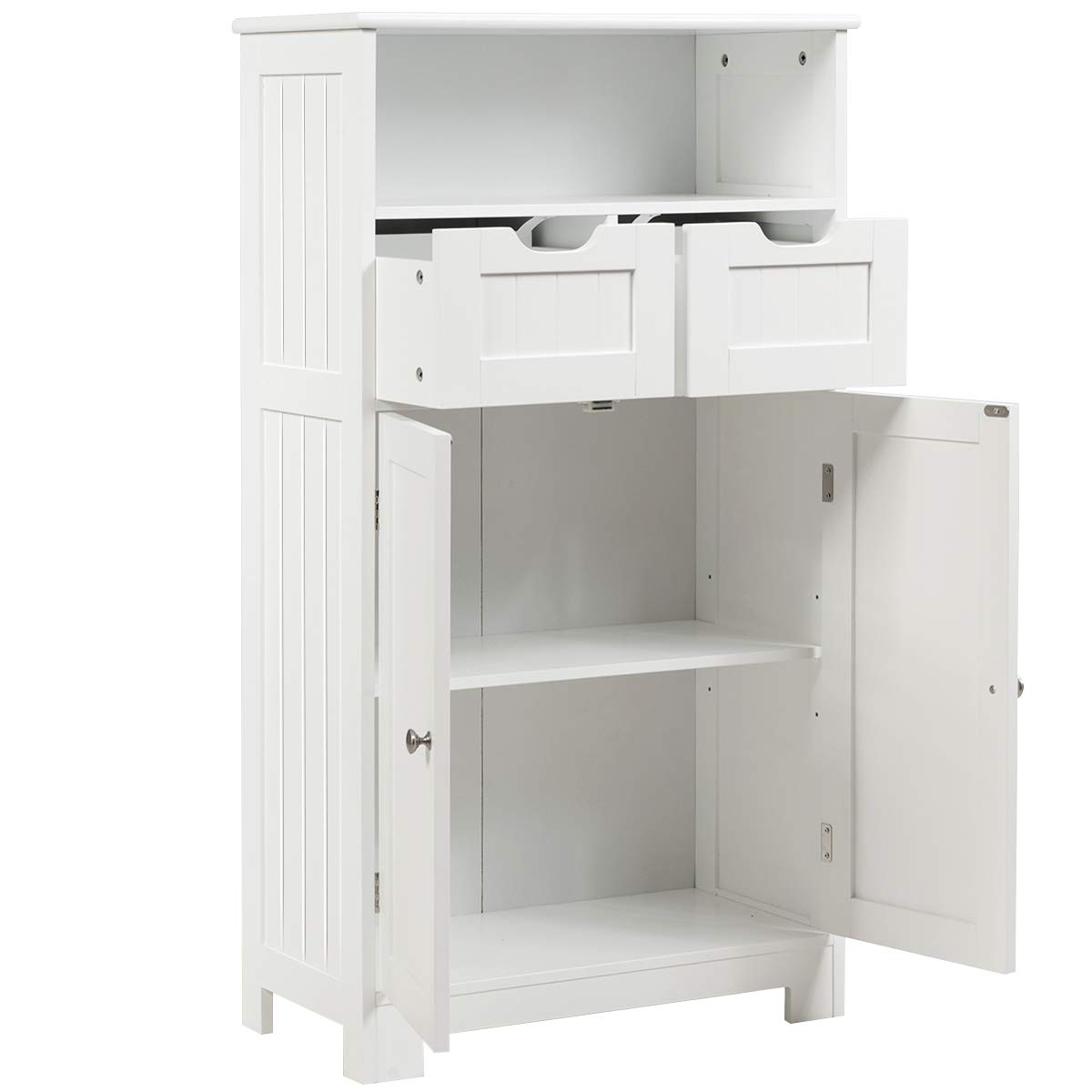 Tangkula White Bathroom Floor Cabinet with Open Shelf, 2 Doors & 2 Adjustable Drawers - Storage Organizer for Bathroom, Kitchen, Living Room & Home Office - Perfect for Towels, Toiletries & Home Decor Organization