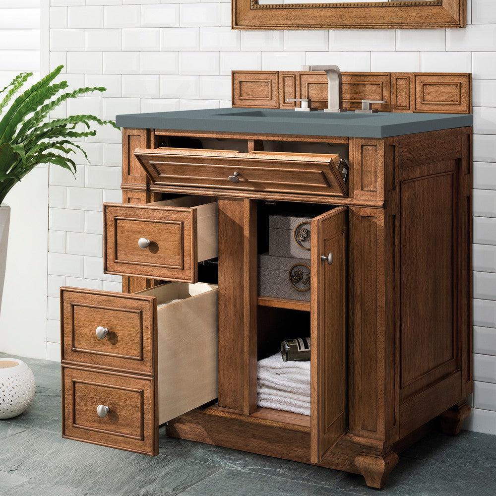 James Martin Vanities Bristol Collection 30-Inch Single Bathroom Vanity in Saddle Brown with Optional Countertops - Perfect for Modern Master Bathrooms and Guest Bathroom Renovations