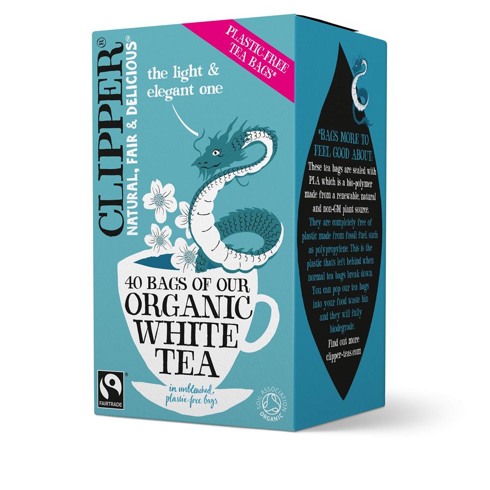 Organic White Tea Clipper - 40 Tea Bags | Premium Loose Leaf Tea Bags for Relaxation & Wellness | Perfect for Morning Boost, Afternoon Pick-Me-Up & Evening Calm