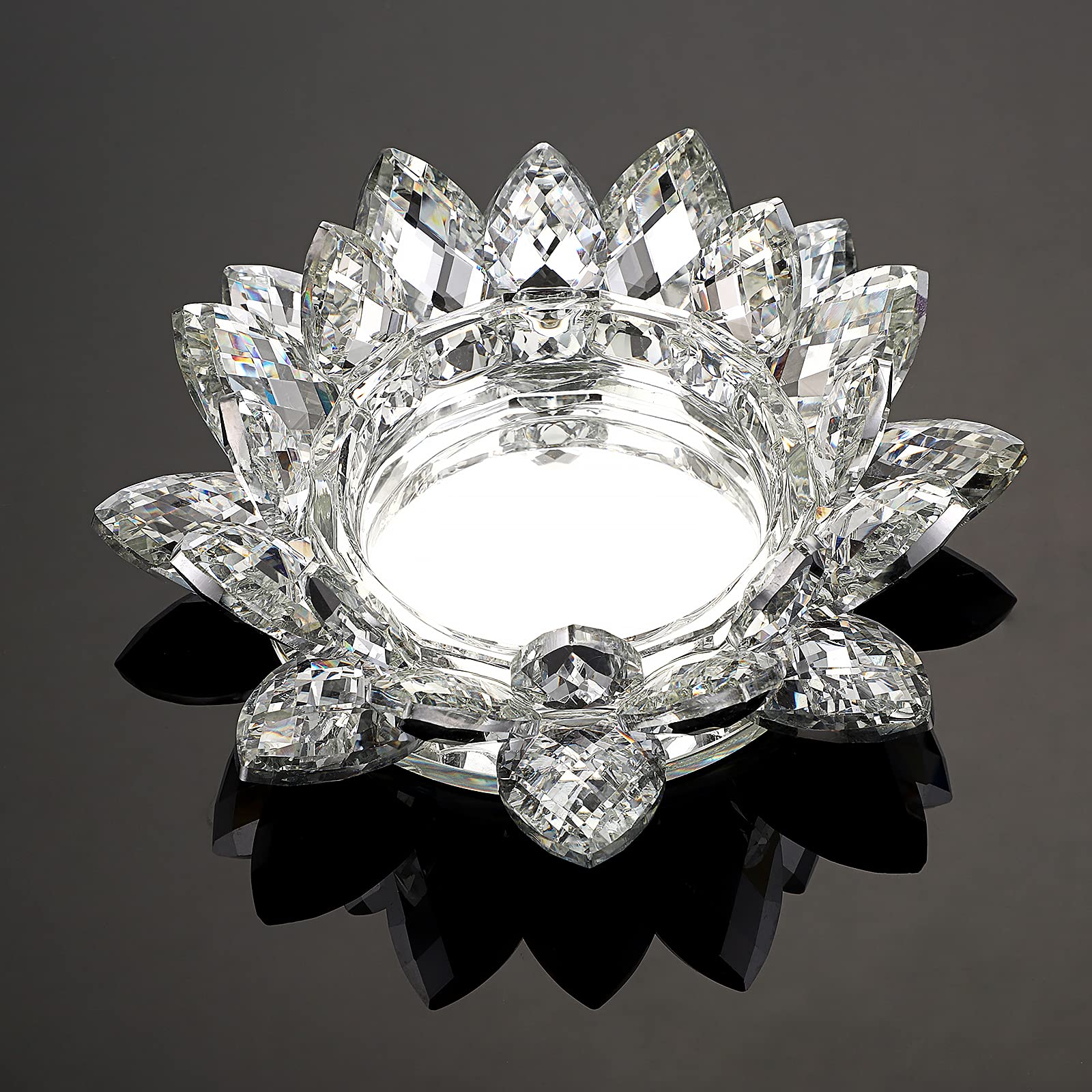 OwnMy Clear Glass Lotus Flower Candle Holder - 3