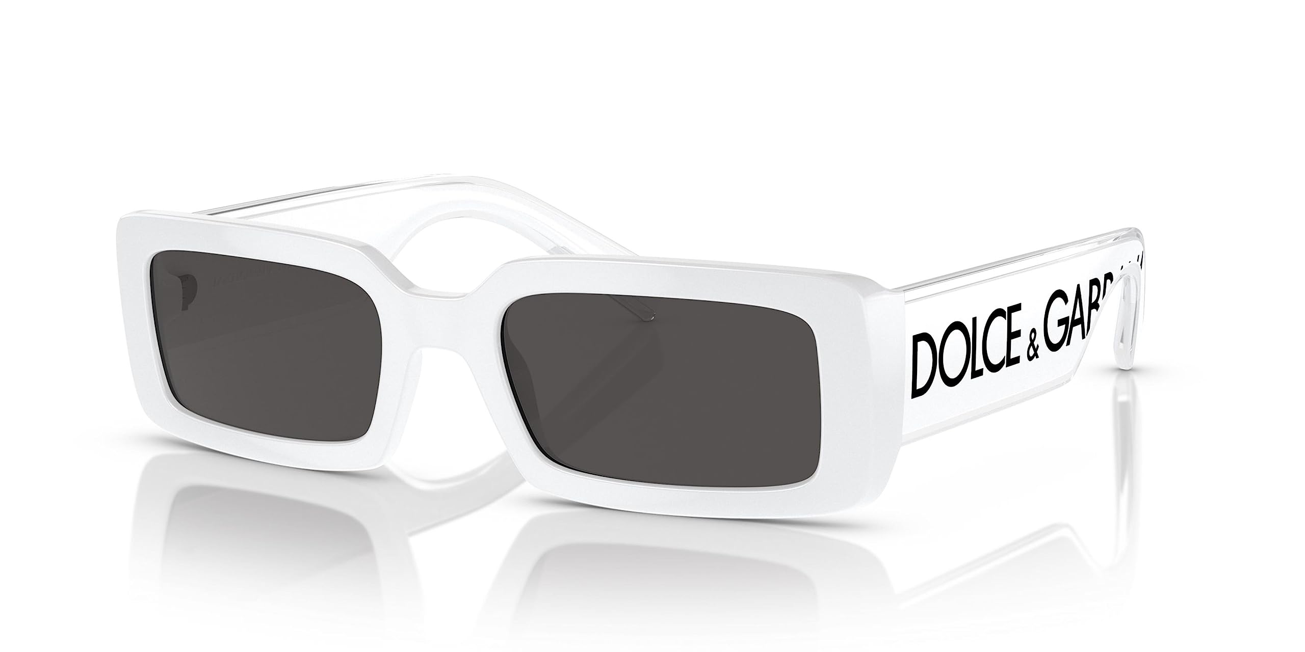 Dolce & Gabbana DG 6187 331287 White Plastic Rectangle Sunglasses with Grey Lens - Stylish UV Protection for Outdoor Activities & Fashion Statement