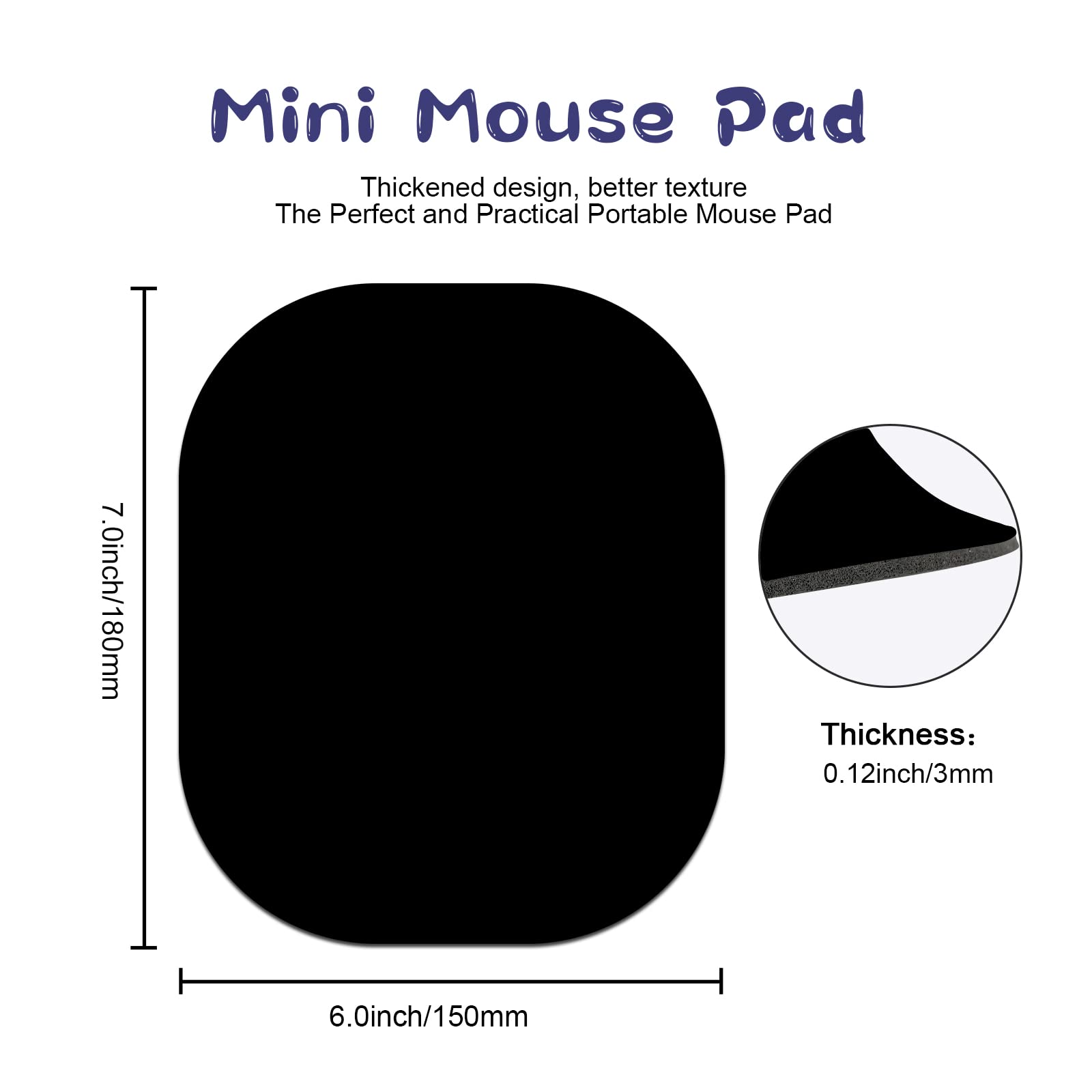 Non-Slip Mini Mouse Pad 6×7 Inches - Portable Travel & Office Desk Mat for Laptop, Computer, Desktop - Black Small Mousepad with Anti-Skid Base | Perfect for Work, Gaming & Home Office Use