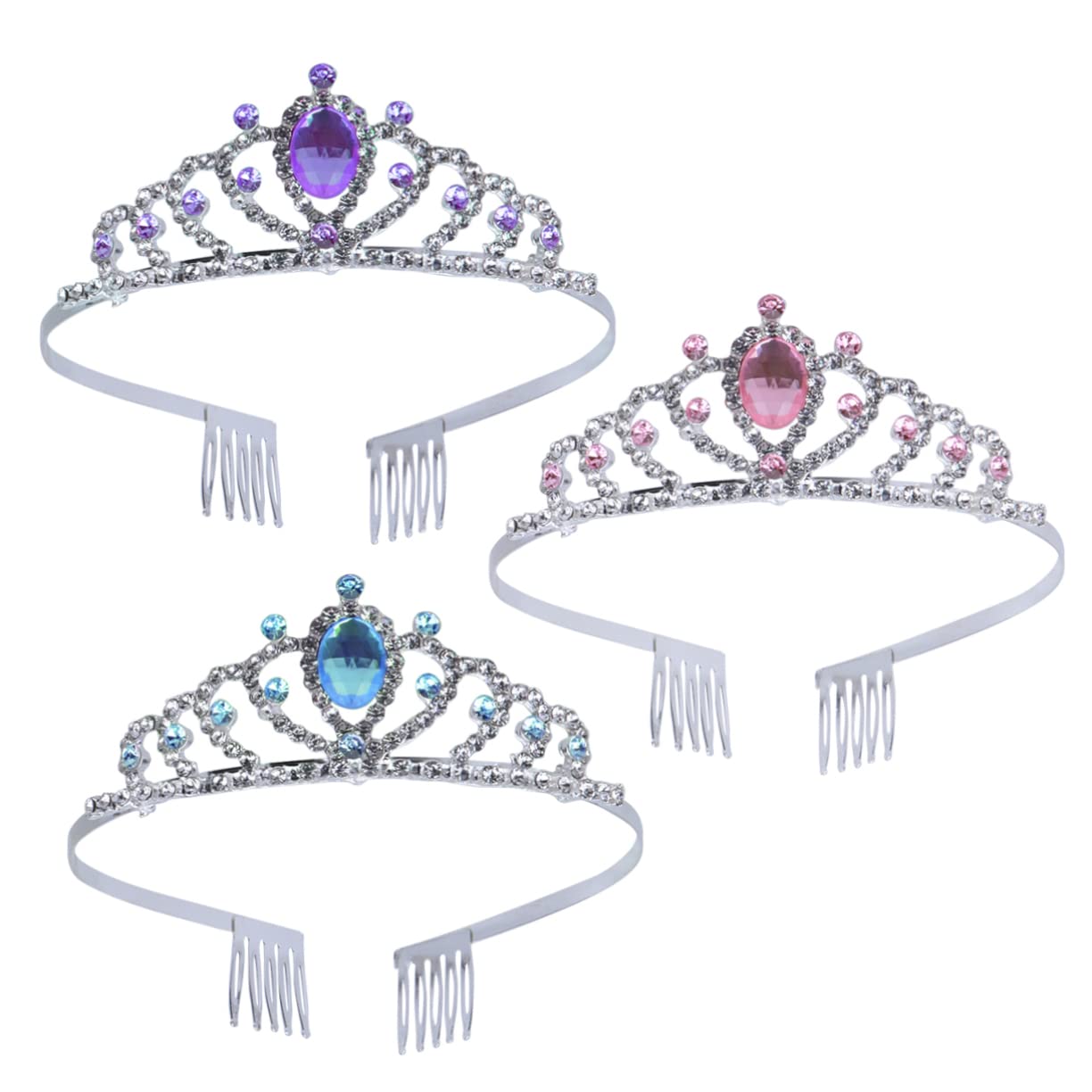 3Pcs Rhinestone Crystal Tiaras for Girls - Sparkling Pageant Crowns, Prom Queen Hair Accessories, Kids Headbands for Halloween, Parties & Special Occasions