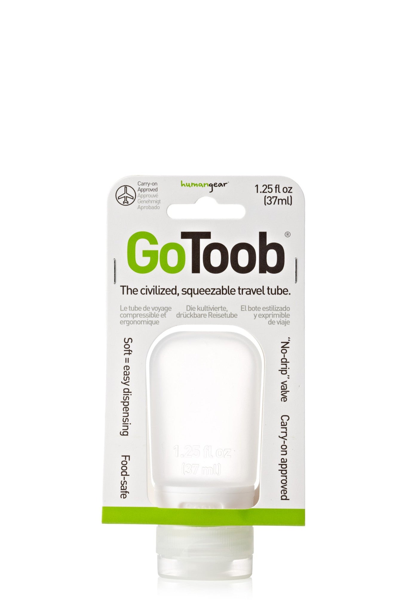 Humangear GoToob 1.25oz (37mL) Leak-Proof Travel Bottle - Perfect for Toiletries, Cosmetics & Liquids on the Go - TSA Approved for Air Travel
