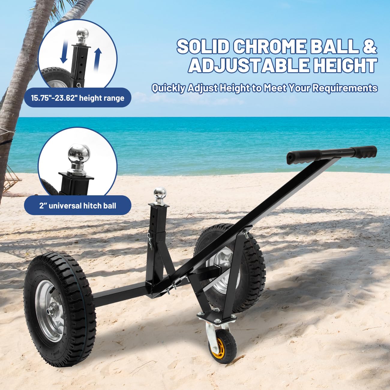 Heavy Duty Adjustable Trailer Dolly - 1100 lbs Capacity, Carbon Steel Construction with 15.9