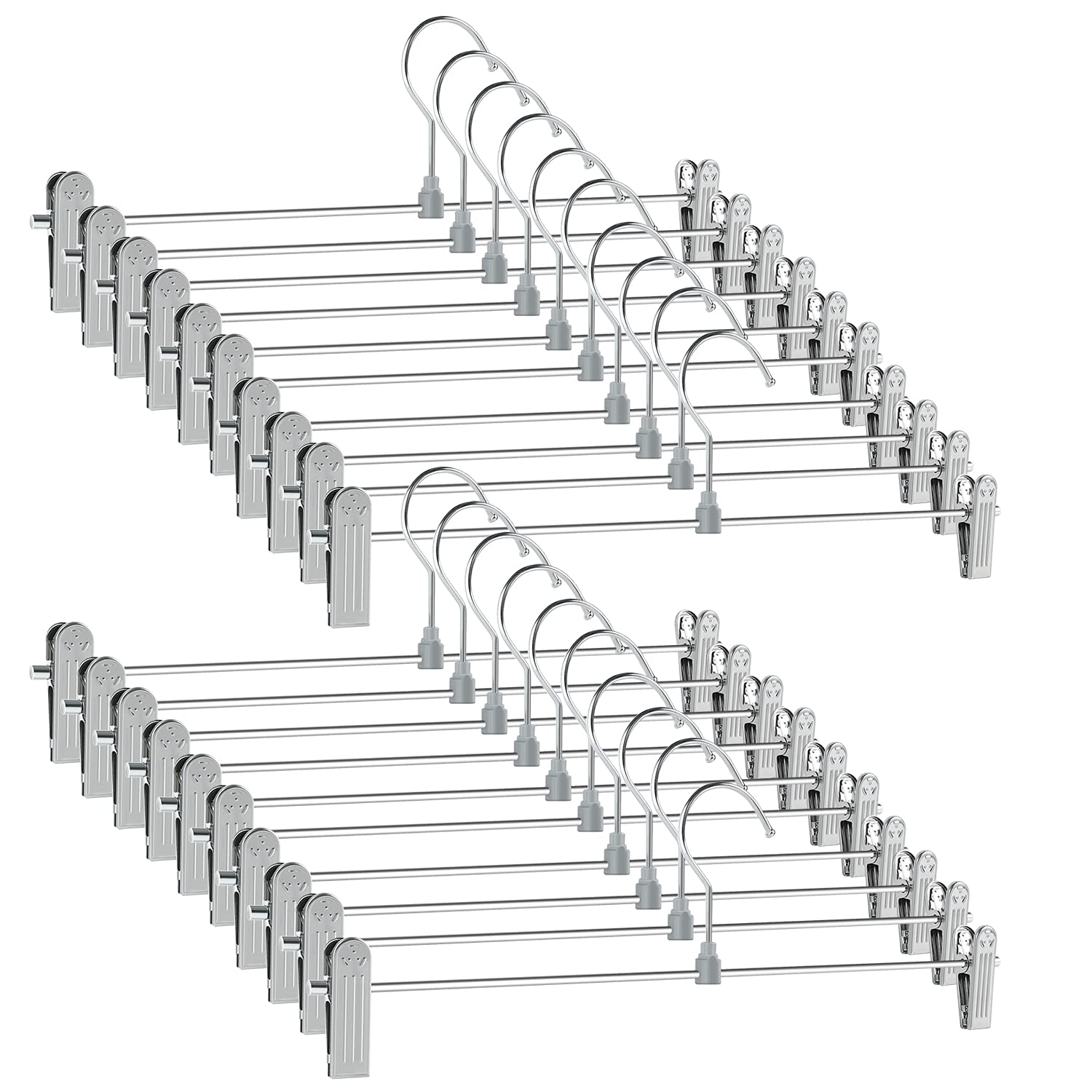 GoodtoU 20 Pack Adjustable Metal Pant Hangers with Non-Slip Clips for Skirts & Trousers Storage