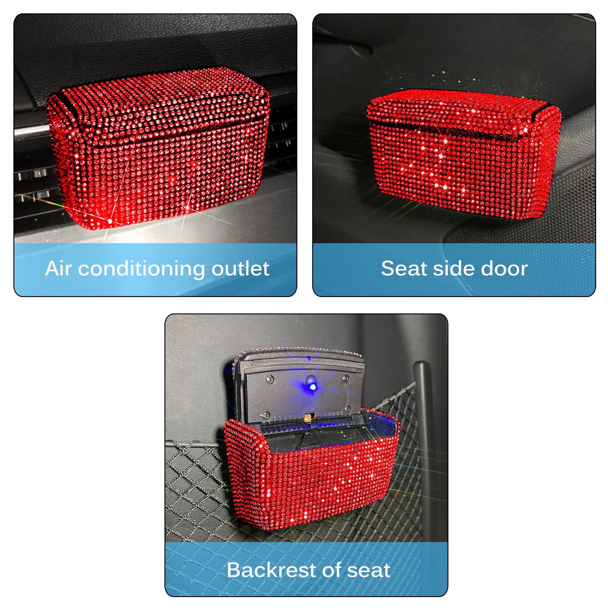 Smokeless Car Cup Holder Ashtray with Lid & Blue LED Light - Auto Cigarette Lighter Ashtray for Vehicles - Perfect for Road Trips, Commuting and Smoking Drivers (Red)