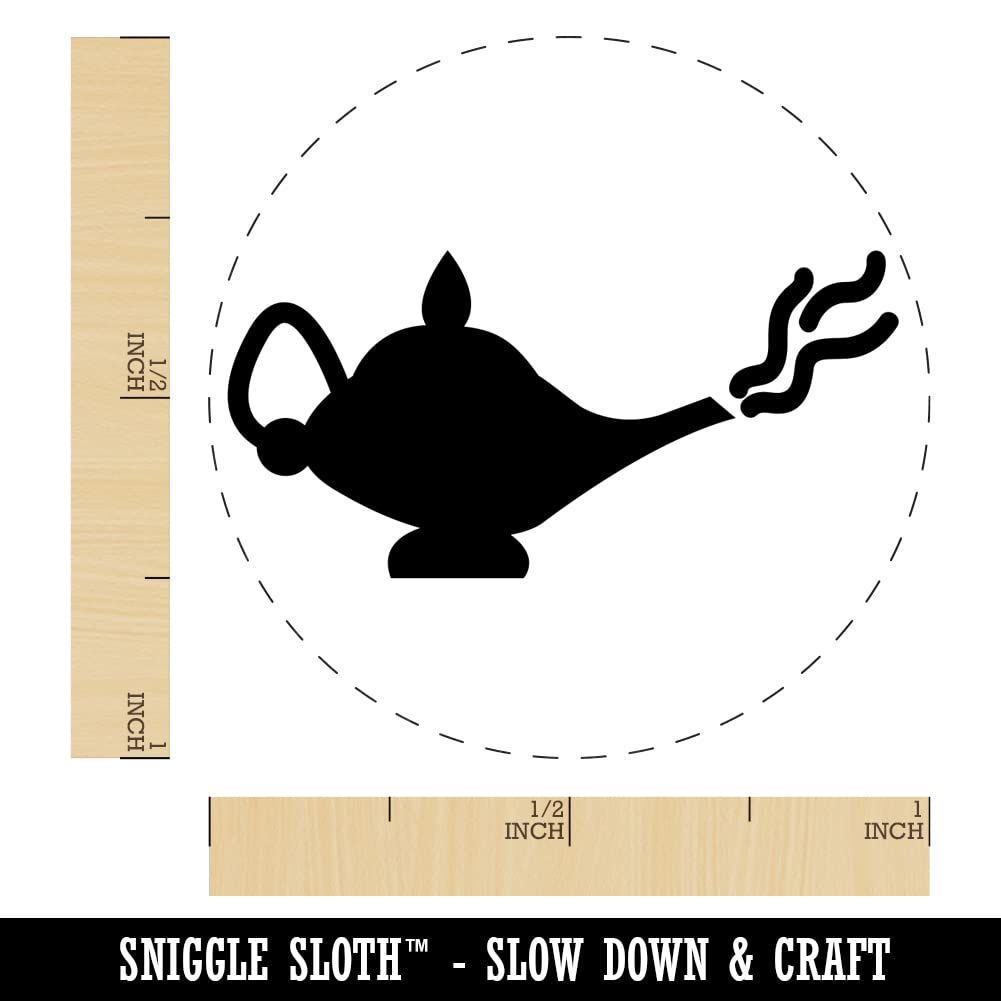 Genie Lamp Self-Inking Rubber Stamp - 1 Inch Medium Stamp with Black Ink for DIY Crafts, Scrapbooking, Planner Decor & Card Making - Perfect for Journals, Invitations & Gift Wrapping