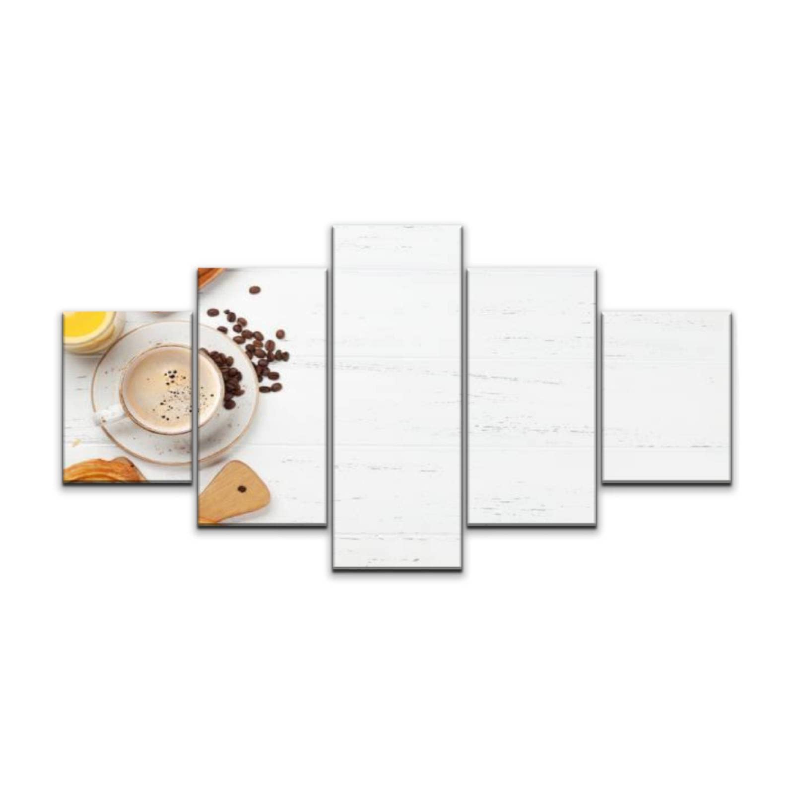 BDMPIZLNSF 5-Panel Canvas Wall Art - Coffee Juice & Croissants Breakfast Painting - Stretched & Framed Ready to Hang - Home Decor for Living Room & Bedroom - Perfect for Dining Area & Kitchen Decor