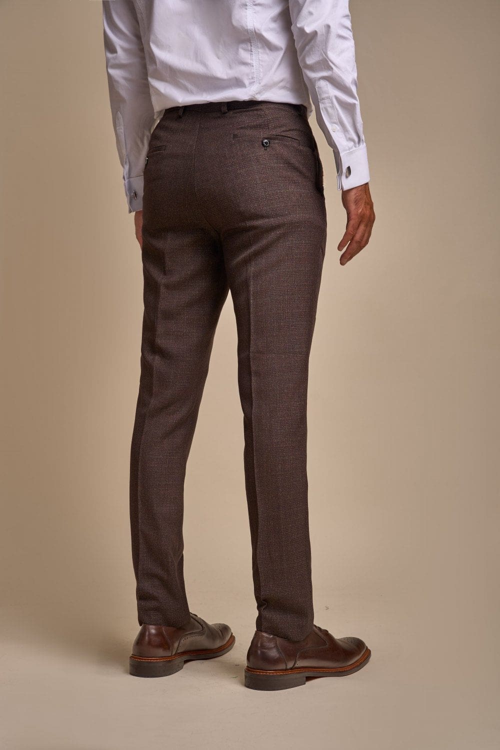 Cavani Caridi Men's Brown Tweed Trousers - Classic Slim Fit Dress Pants for Business, Office & Formal Occasions