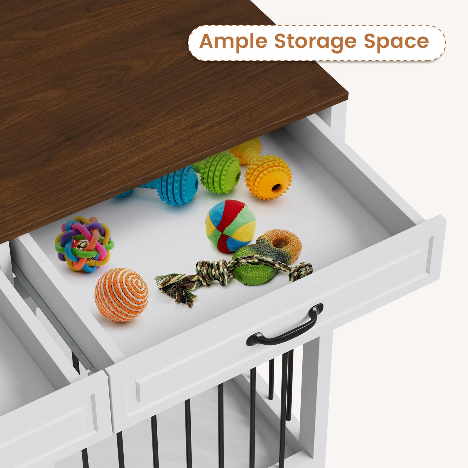 Extra Large 93 Inch Heavy Duty Wooden Dog Crate - Furniture Style Dog Kennel with Drawers & Removable Divider - Indoor Luxury Dog House for XL Large Breed Dogs - White - Perfect for Living Room, Bedroom & Pet-Friendly Home Decor
