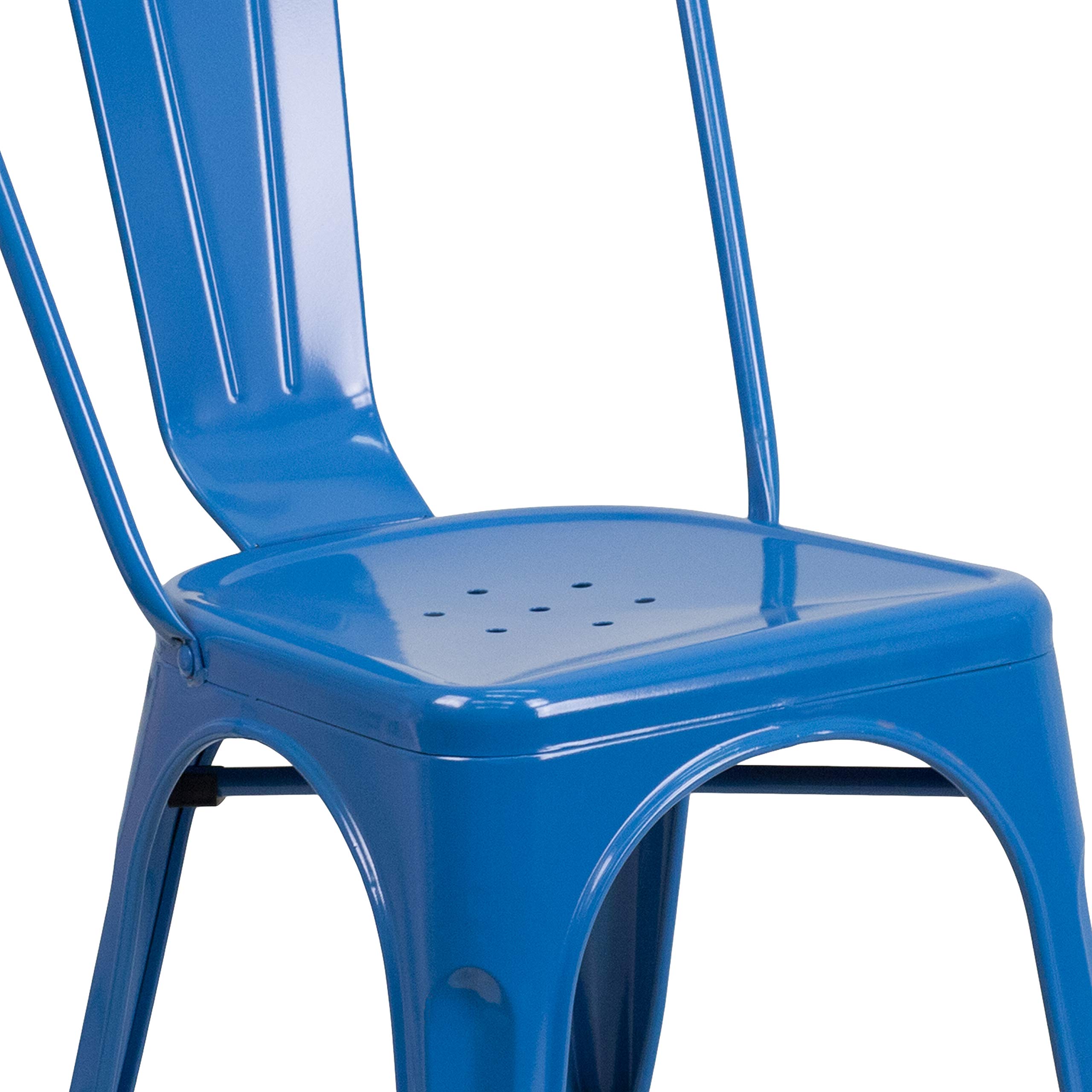 4 Pack Blue Metal Stackable Chairs for Indoor & Outdoor Use - Durable Bistro & Restaurant Chairs for Patio, Cafe, Garden, and Home Dining