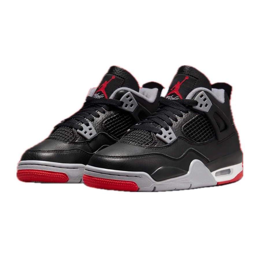 Air Jordan 4 Retro Bred Reimagined GS Sneakers - Black Cement Grey Varsity Red Summit White Basketball Shoes for Kids | Perfect for School, Sports & Casual Wear