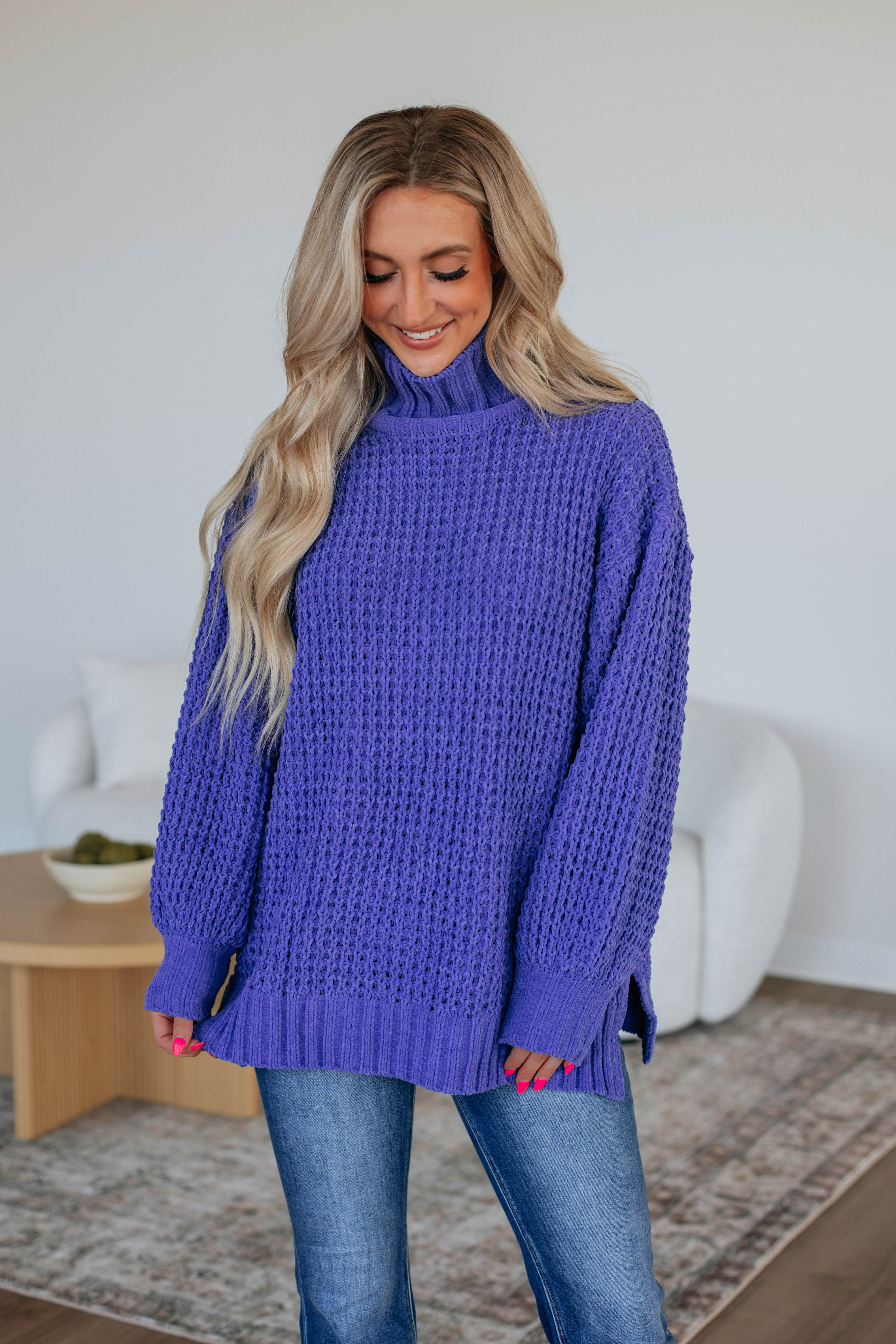 Jadea Oversized Sweater Women's Soft Knit Pullover Periwinkle Blue | Cozy Winter Fashion for Casual Outings & Lounge Wear