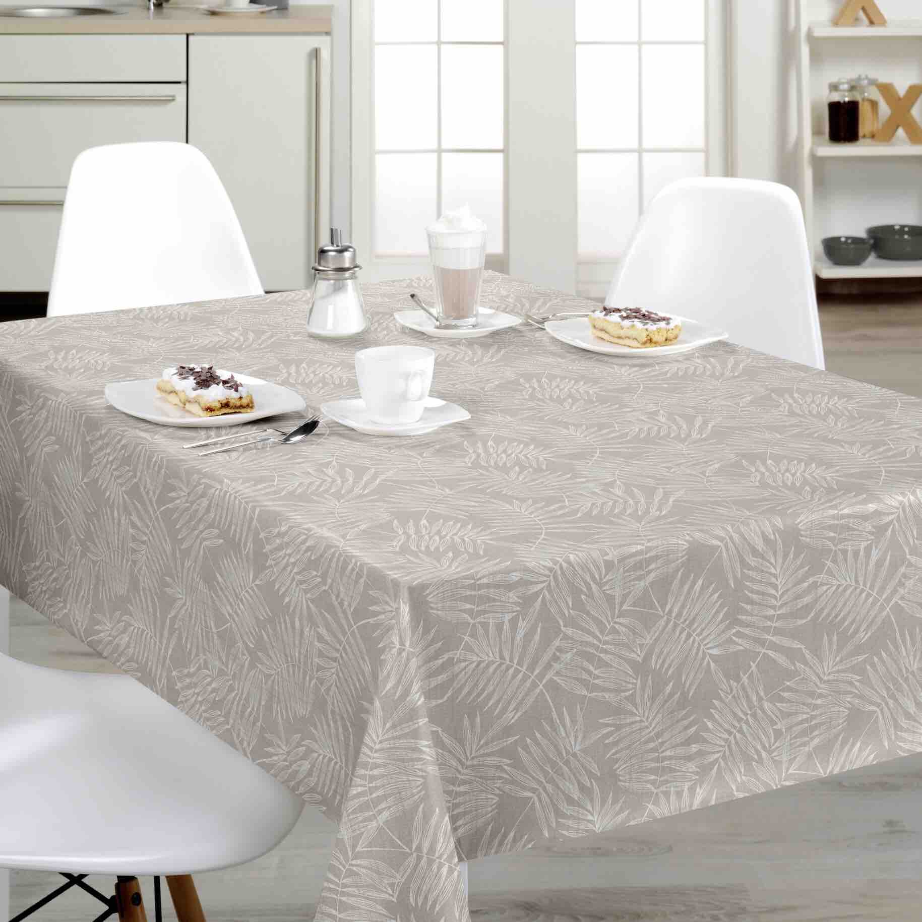 Fern Leaves Brown Vinyl Oilcloth - Waterproof Tablecloth for Kitchen, Dining Room, and Outdoor Picnic Use
