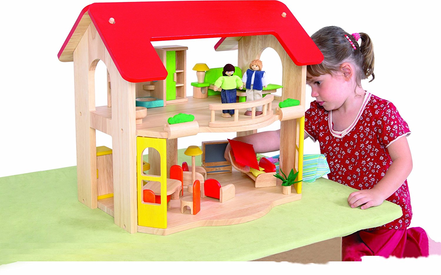 Happy Home Wooden Doll House by Voila - Handcrafted Wooden Dollhouse for Kids with Furniture, Perfect for Pretend Play & Creative Storytelling - Great Gift for Birthdays & Christmas
