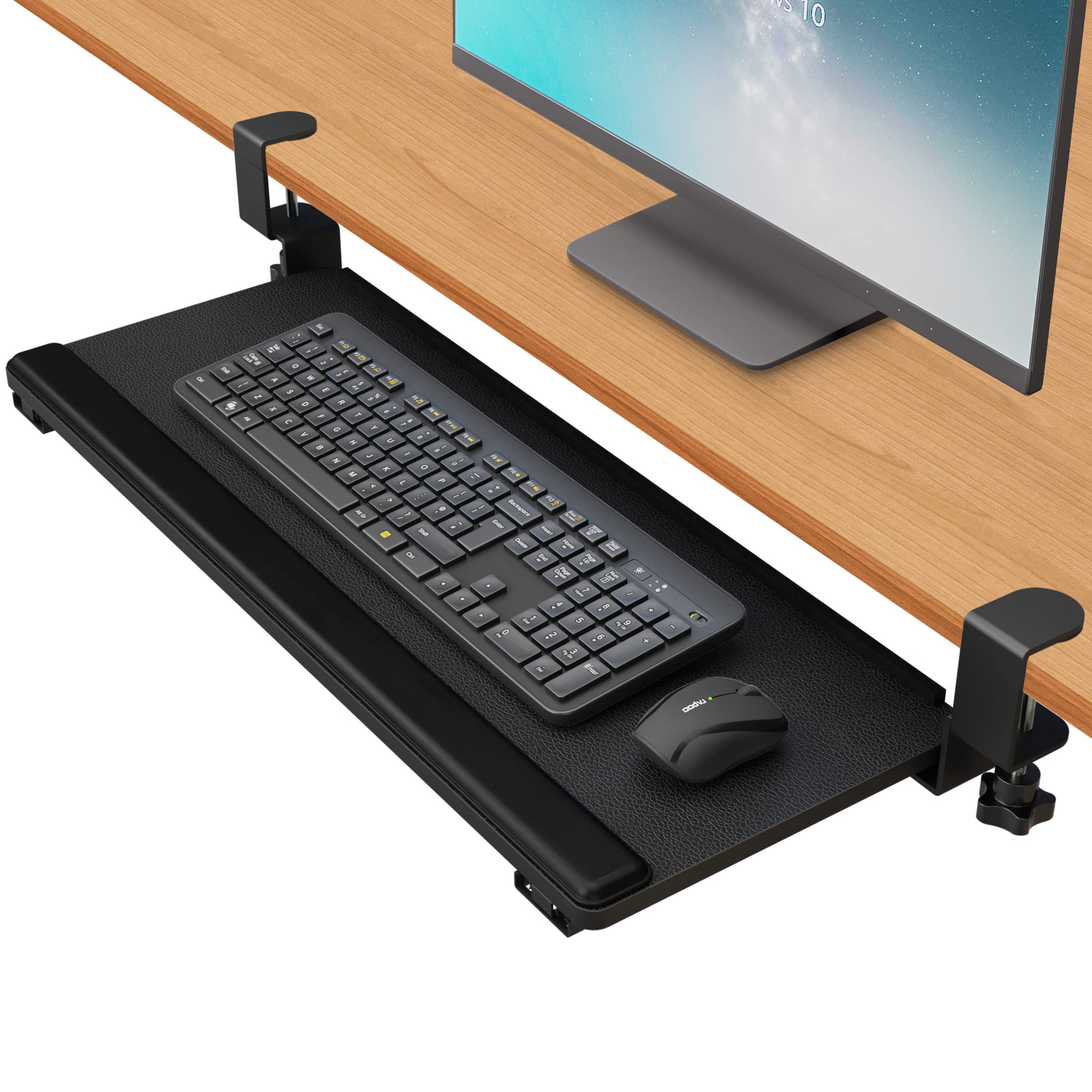 Ergonomic Under Desk Keyboard Tray - 30 x 10 Inch Pull-Out Drawer with Wrist Support Pad | Space-Saving Desk Organizer for Home Office, Gaming Setup & Workstation | Improves Posture & Comfort