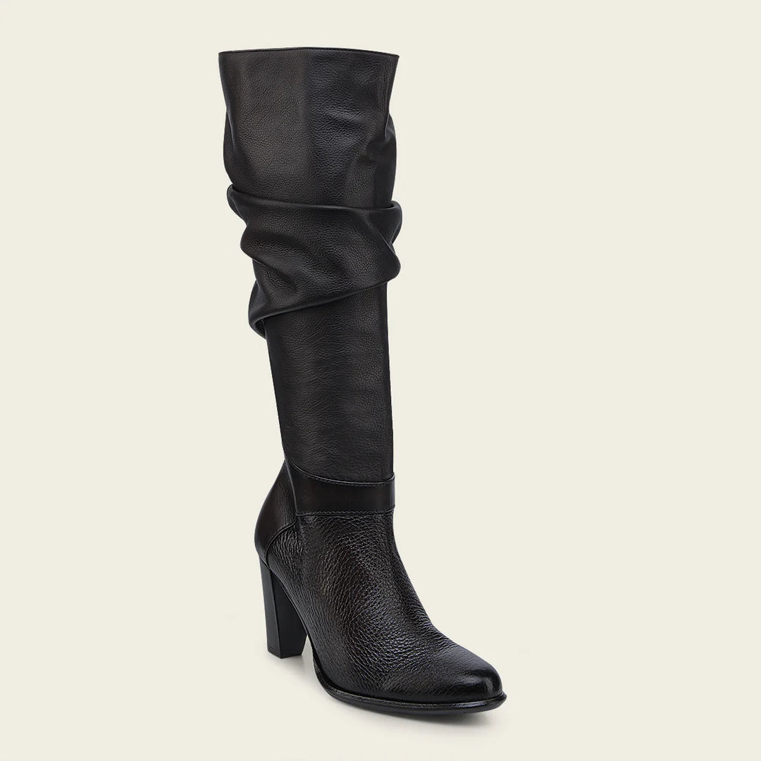 Cuadra Chocolate Western Cowgirl Wrinkle Cowhide Leather Knee High Boots for Women - Stylish Cowboy Boots for Country Dancing, Rodeo & Western Fashion