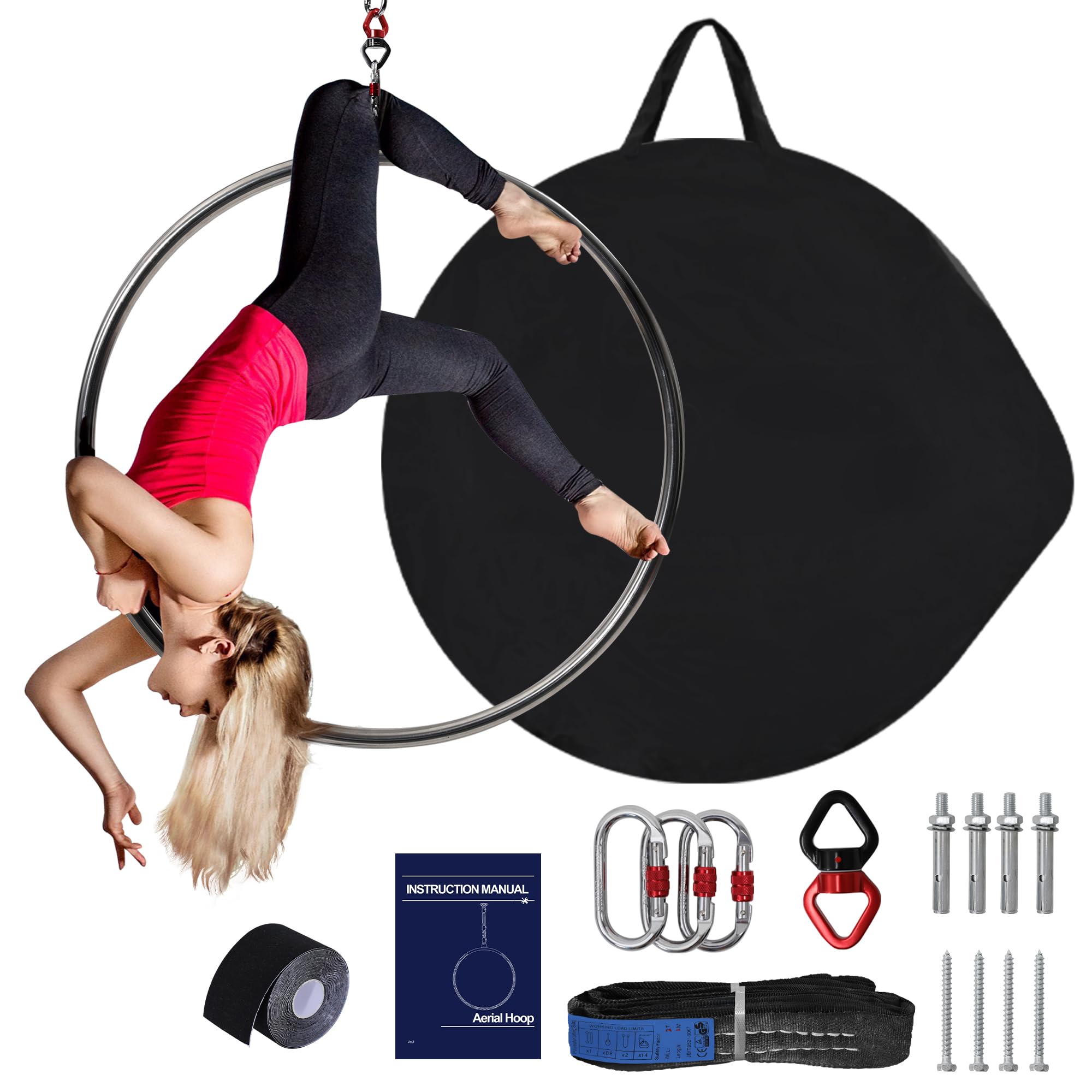 Aerial Lyra Hoop Kit (85cm/90cm) - 32mm Thick Professional Yoga Equipment with Hardware Kit | 460 LBS Weight Capacity for Aerial Fitness, Yoga Dance & Circus Training | Perfect for Home Gym, Studio Performances & Outdoor Workouts