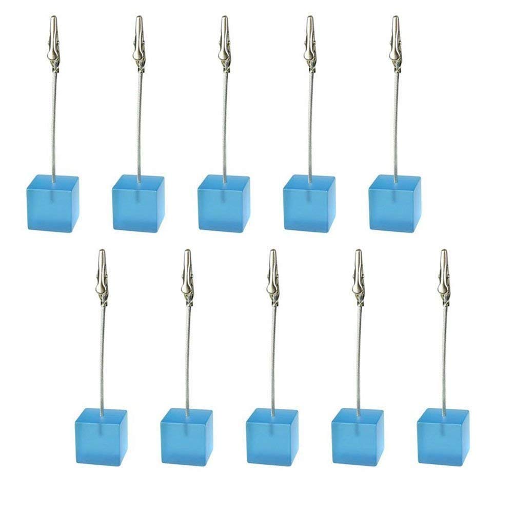 Xiaoyztan Light Blue Resin Cube Base Alligator Clip Note Card Stand - 10 Pack for Wedding, Party & Meeting Displays | Perfect for Tabletop Signage, Photo Holders & Decorative Card Displays