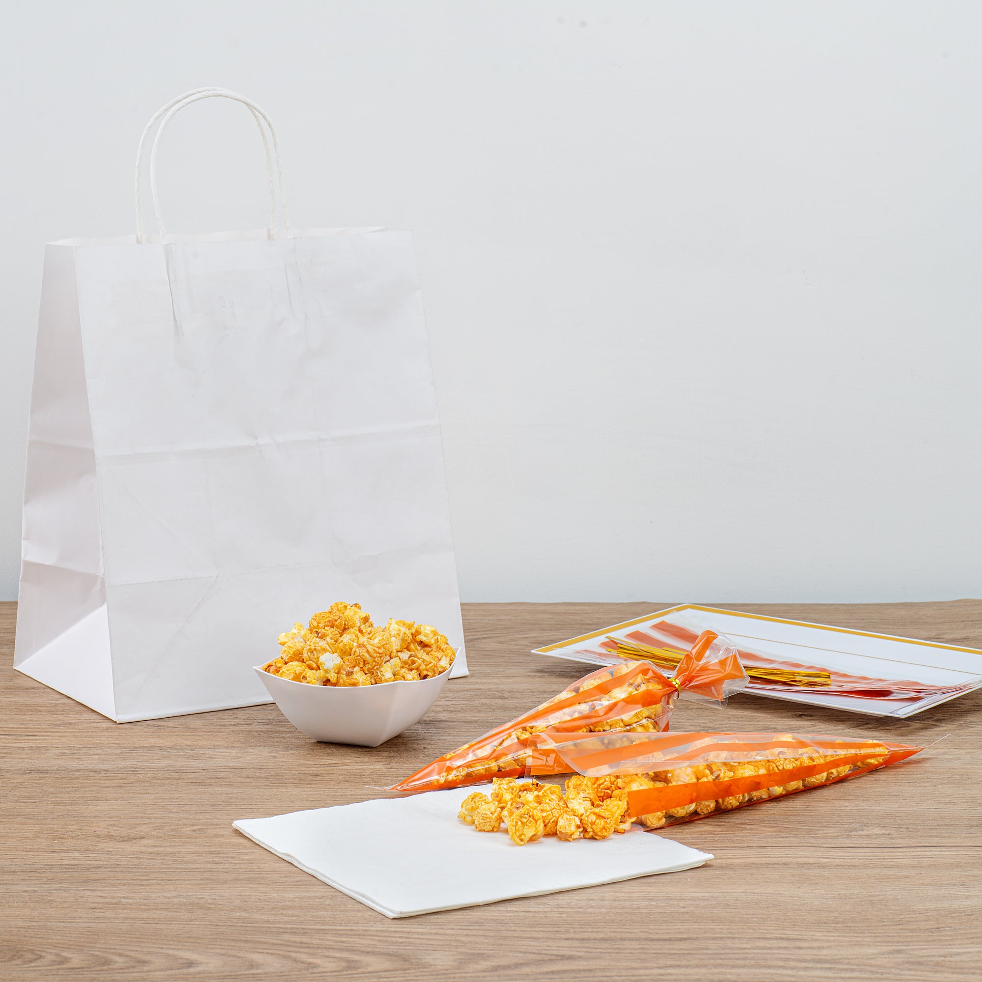 Plastic Cone Bags with Orange Stripes - 6x11 Inches, 8000 Count Box | Perfect for Party Favors, Candy, Snacks & Bulk Packaging