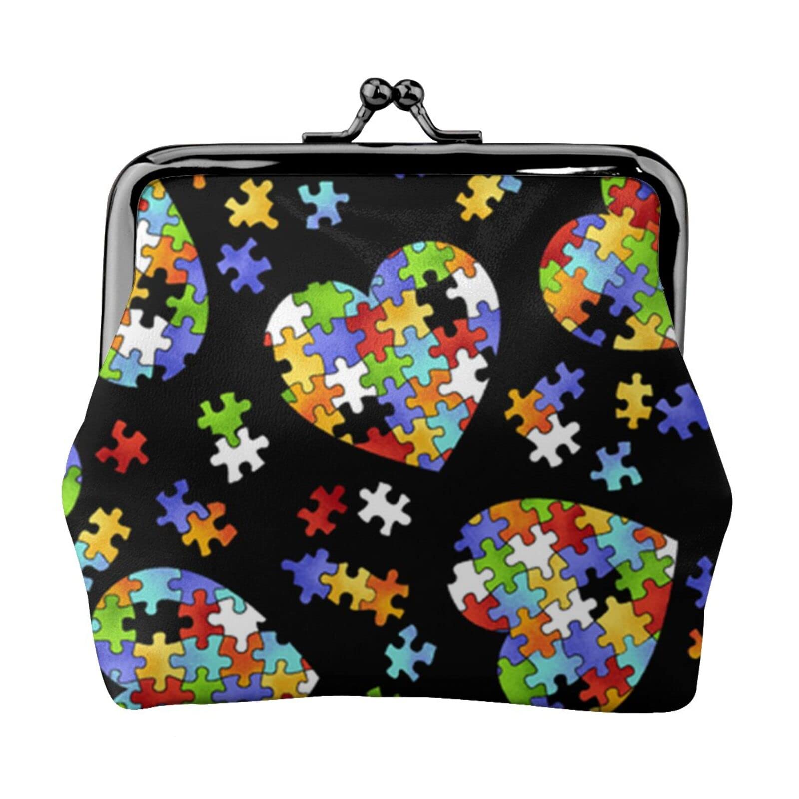 Autism Awareness PU Leather Coin Purse with Puzzle Heart Design - Secure Kiss-Lock Wallet for Girls (Ideal for Change, Cards & Small Essentials) - Perfect for Daily Use, Gift Giving & Special Needs Support